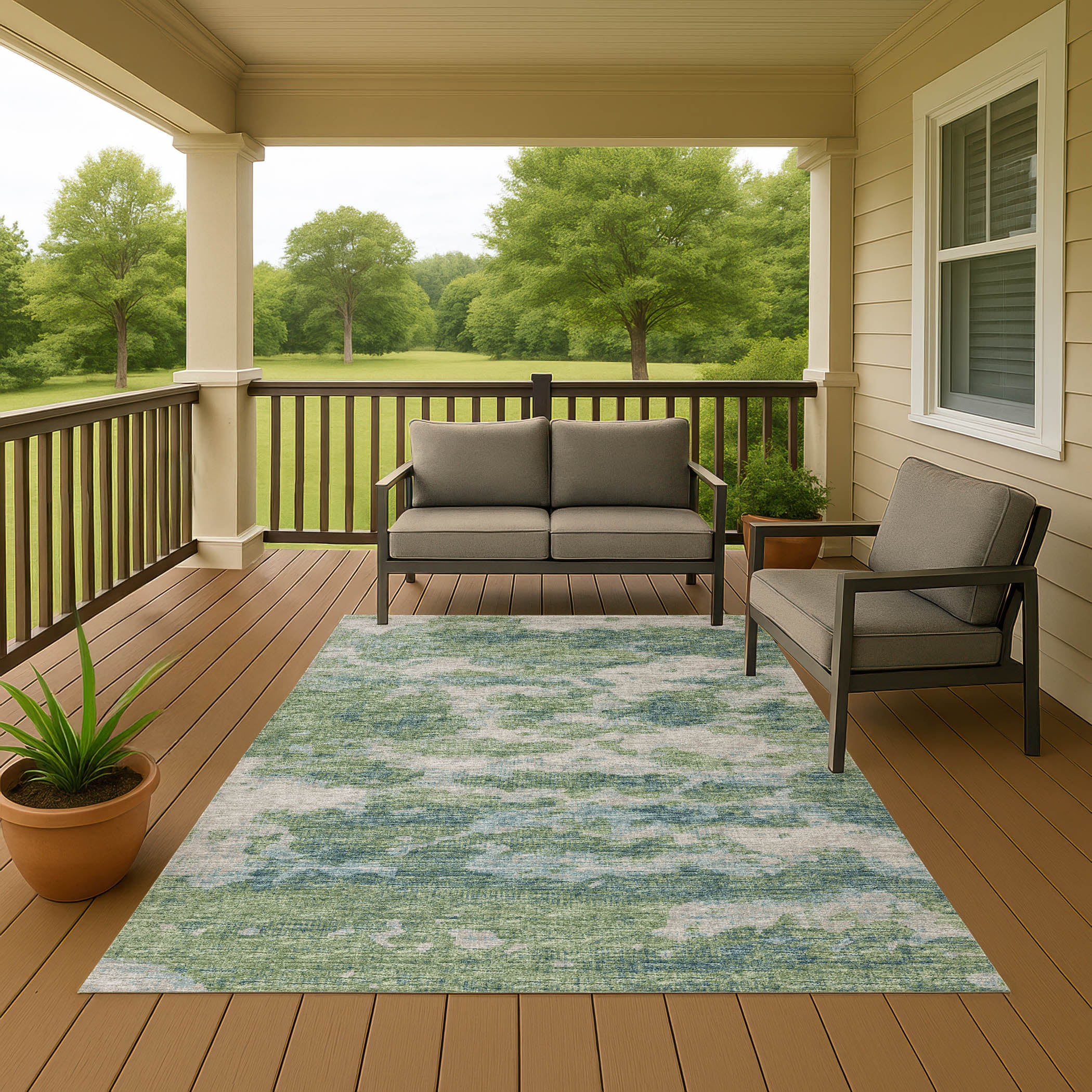 Luxury Machine Washable Indoor/Outdoor Transitional CM6 Meadow Green Rug 3' x 5' #shape_Rectangle