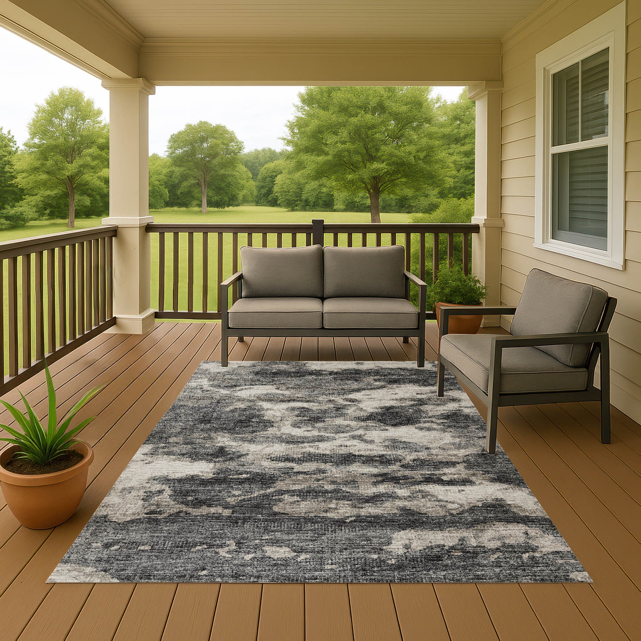 Luxury Machine Washable Indoor/Outdoor Transitional CM6 Midnight Black Rug 3' x 5' #shape_Rectangle