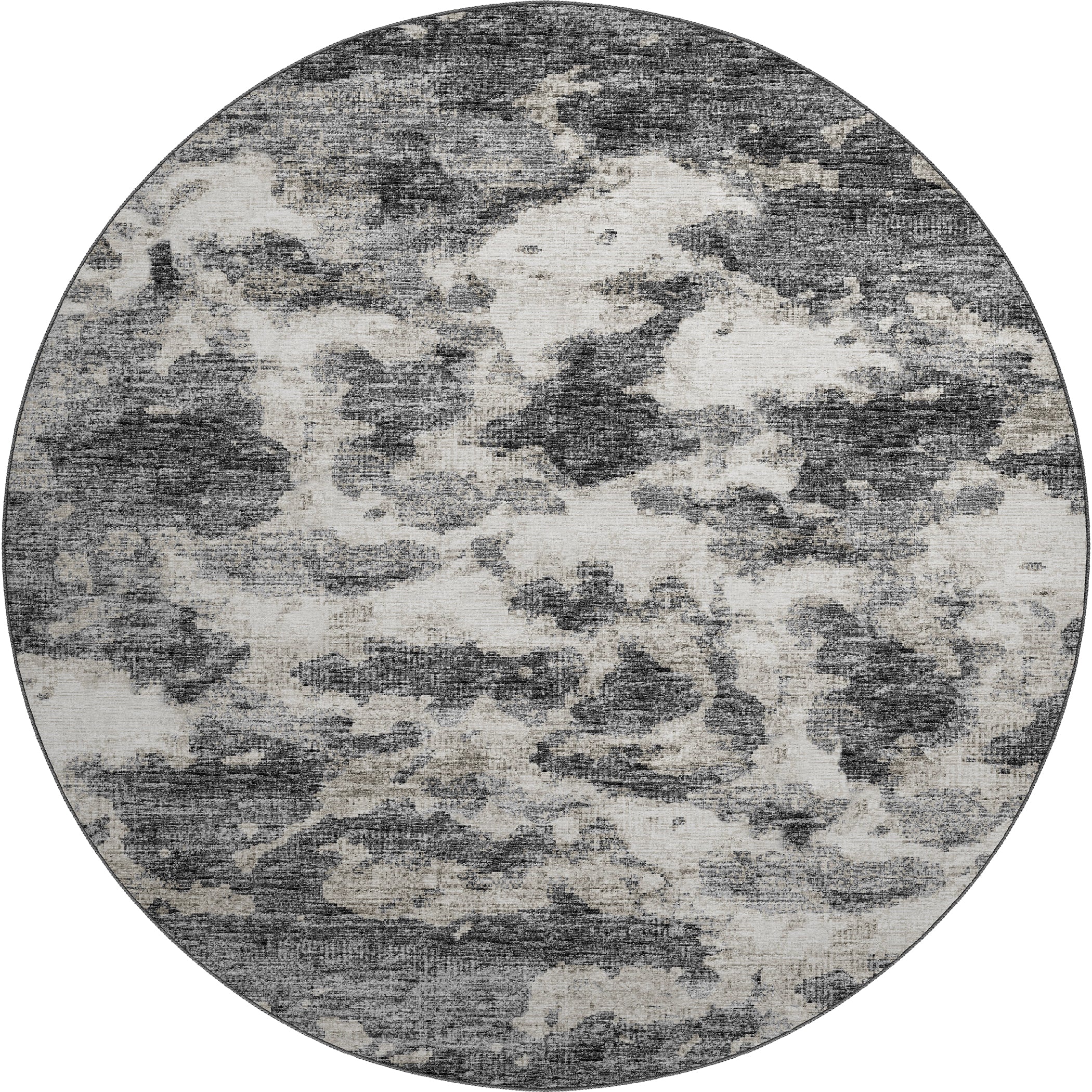 Luxury Machine Washable Indoor/Outdoor Transitional CM6 Midnight Black Rug 8' x 8' #shape_Round