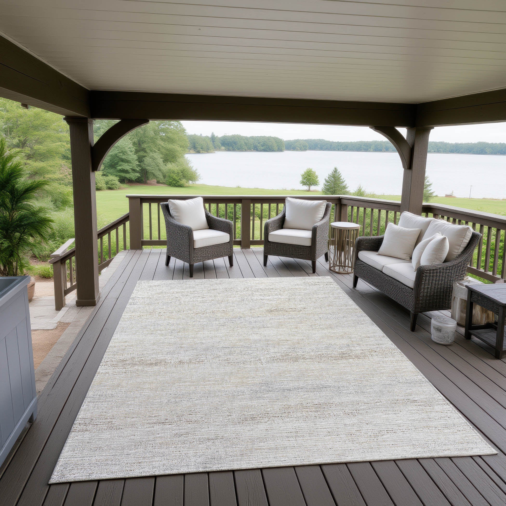 Indoor/Outdoor Transitional CR1 Linen Ivory Rug 3' x 5' #shape_Rectangle