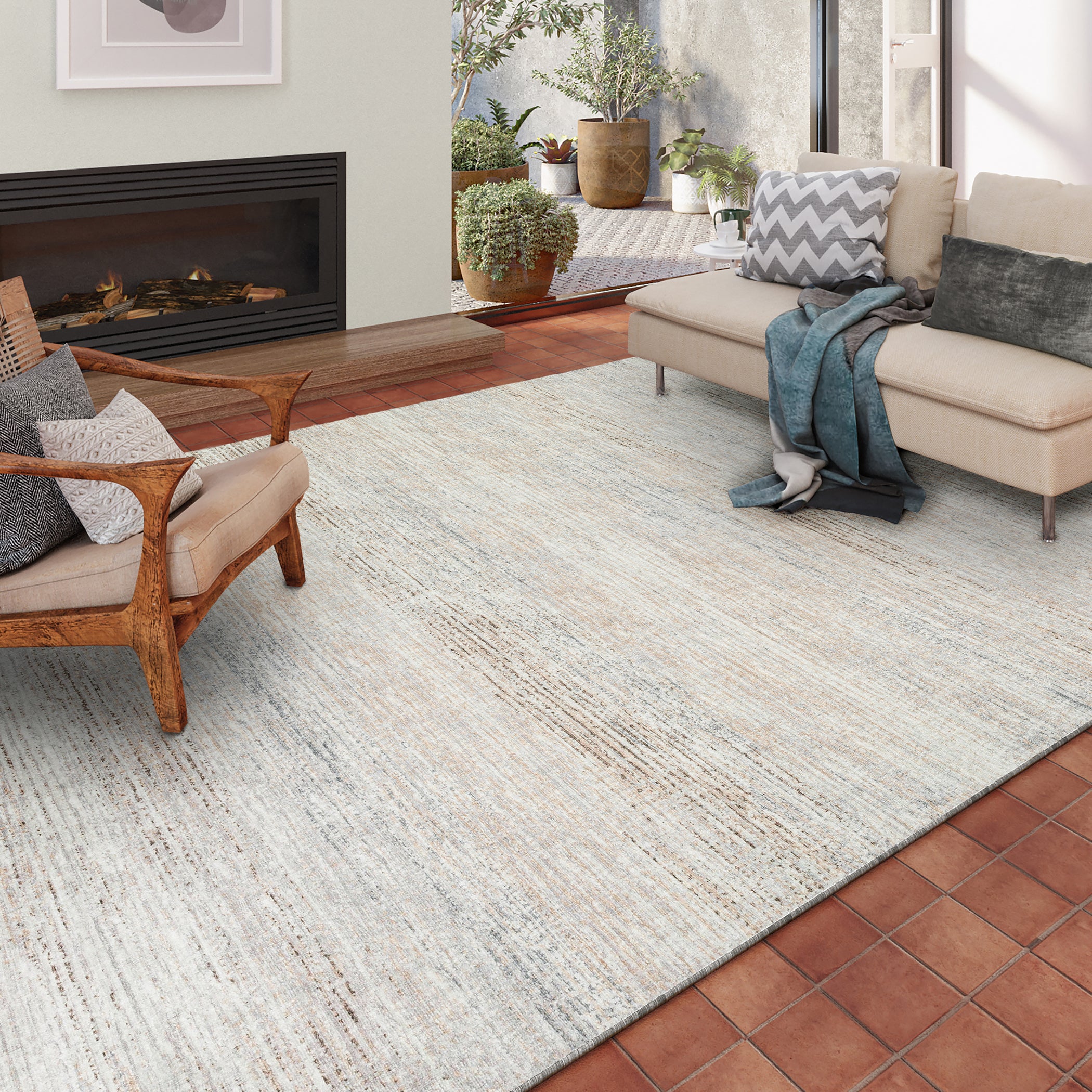 Indoor/Outdoor Transitional CR1 Linen Ivory Rug 3' x 5' #shape_Rectangle