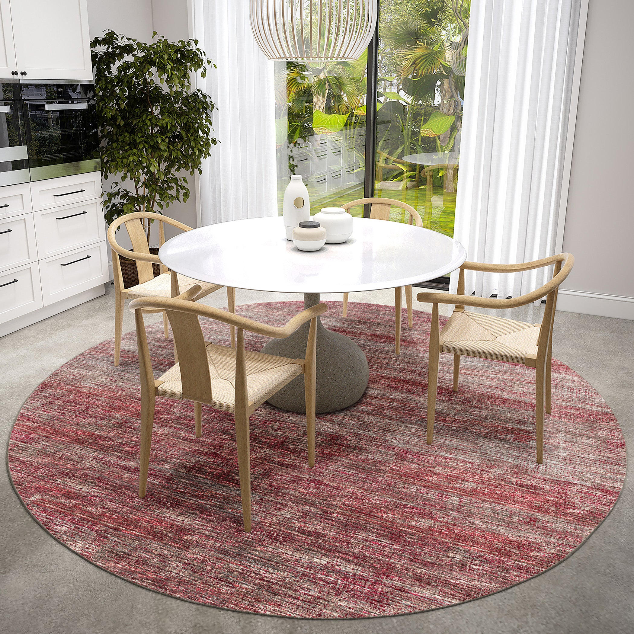 Indoor/Outdoor Transitional CR1 Merlot Red Rug 4' x 4' #shape_Round