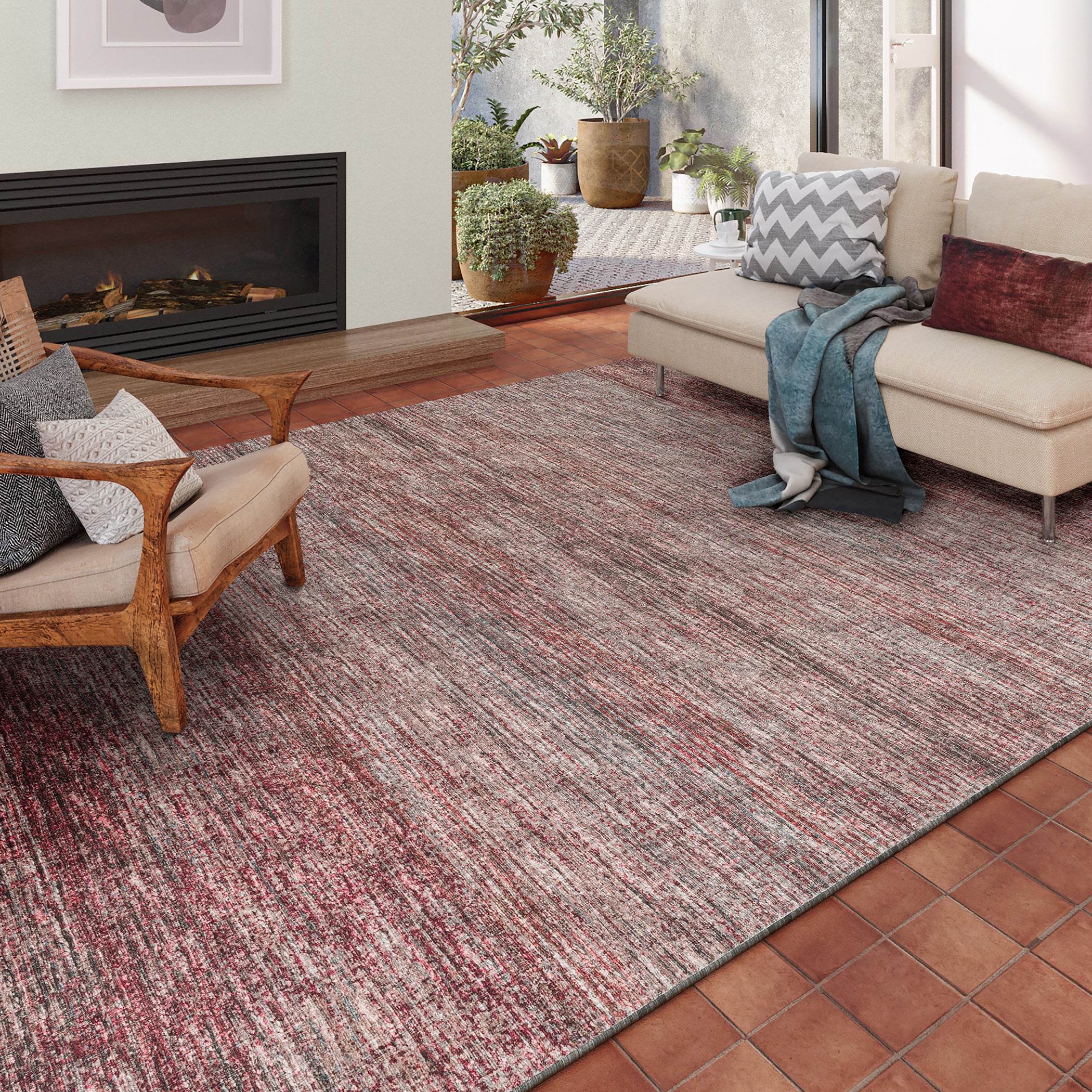 Indoor/Outdoor Transitional CR1 Merlot Red Rug 3' x 5' #shape_Rectangle