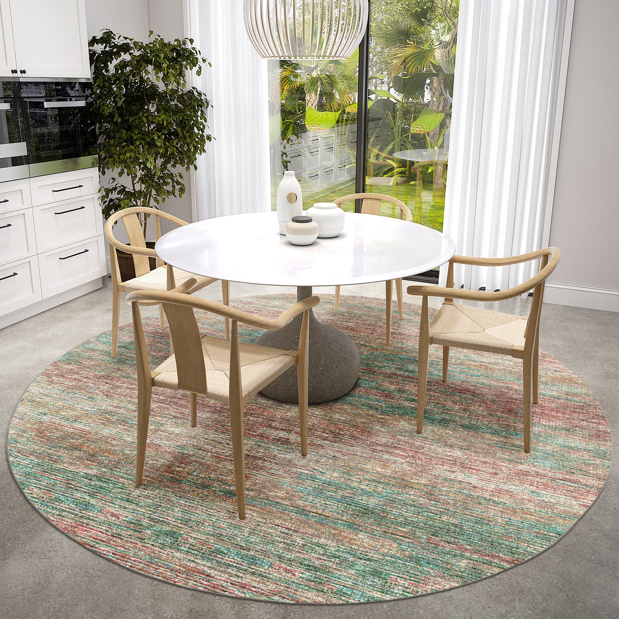 Indoor/Outdoor Transitional CR1 Mocha Brown Rug 4' x 4' #shape_Round