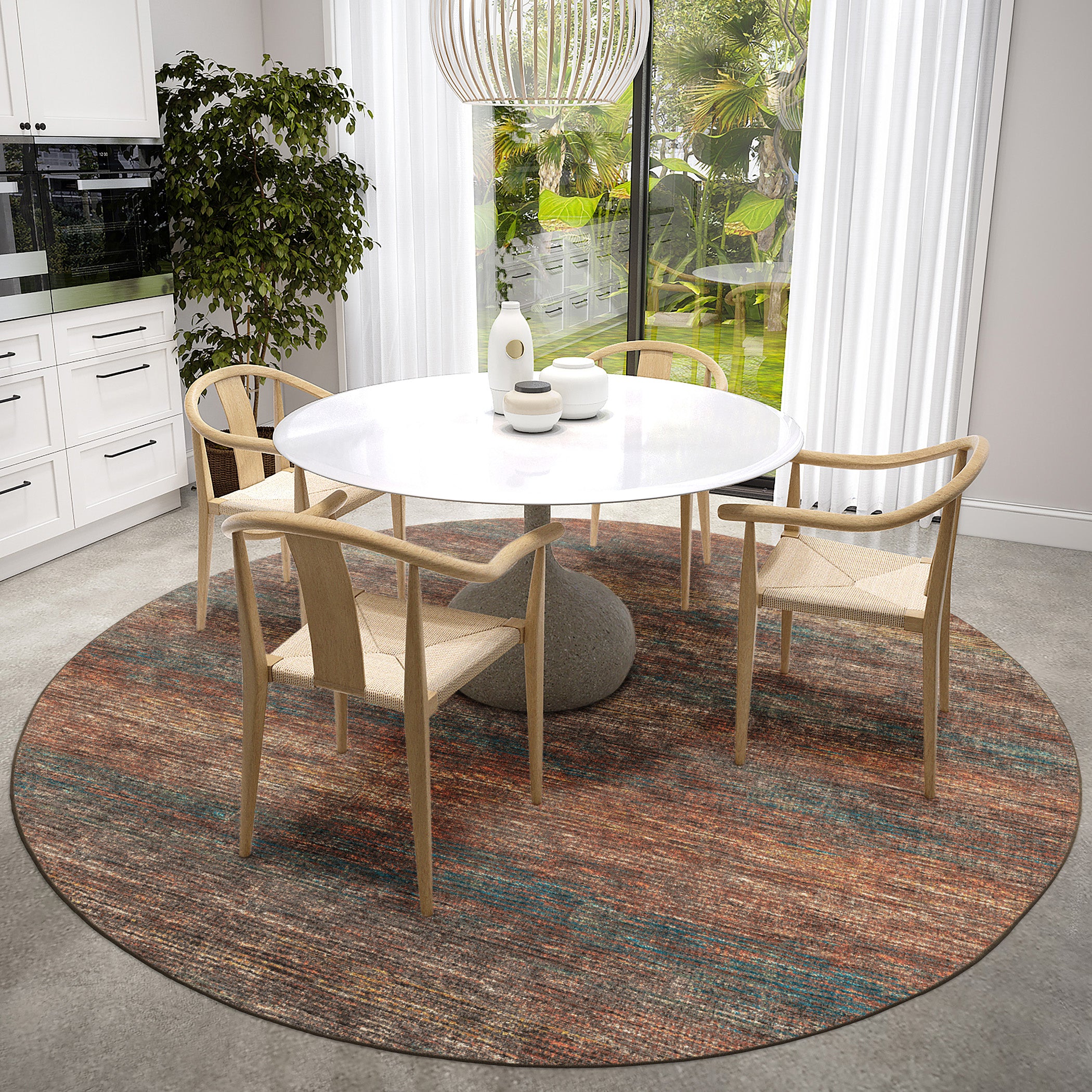 Indoor/Outdoor Transitional CR1 Paprika Orange Rug 4' x 4' #shape_Round