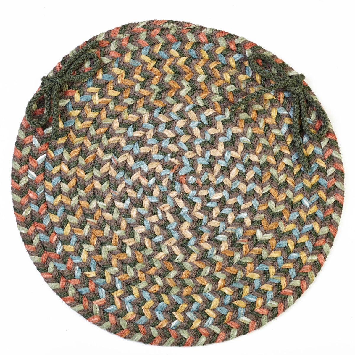 Confetti Braided Chair Pad - Dark Taupe - 15 inch round with ties