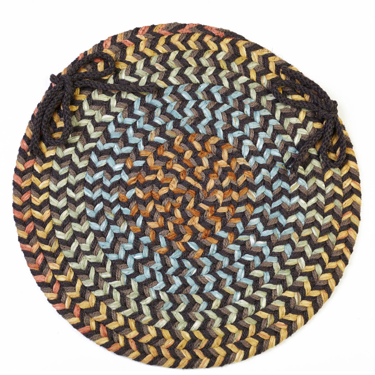Confetti Braided Chair Pad - Brown Velvet - 15 inch round with ties