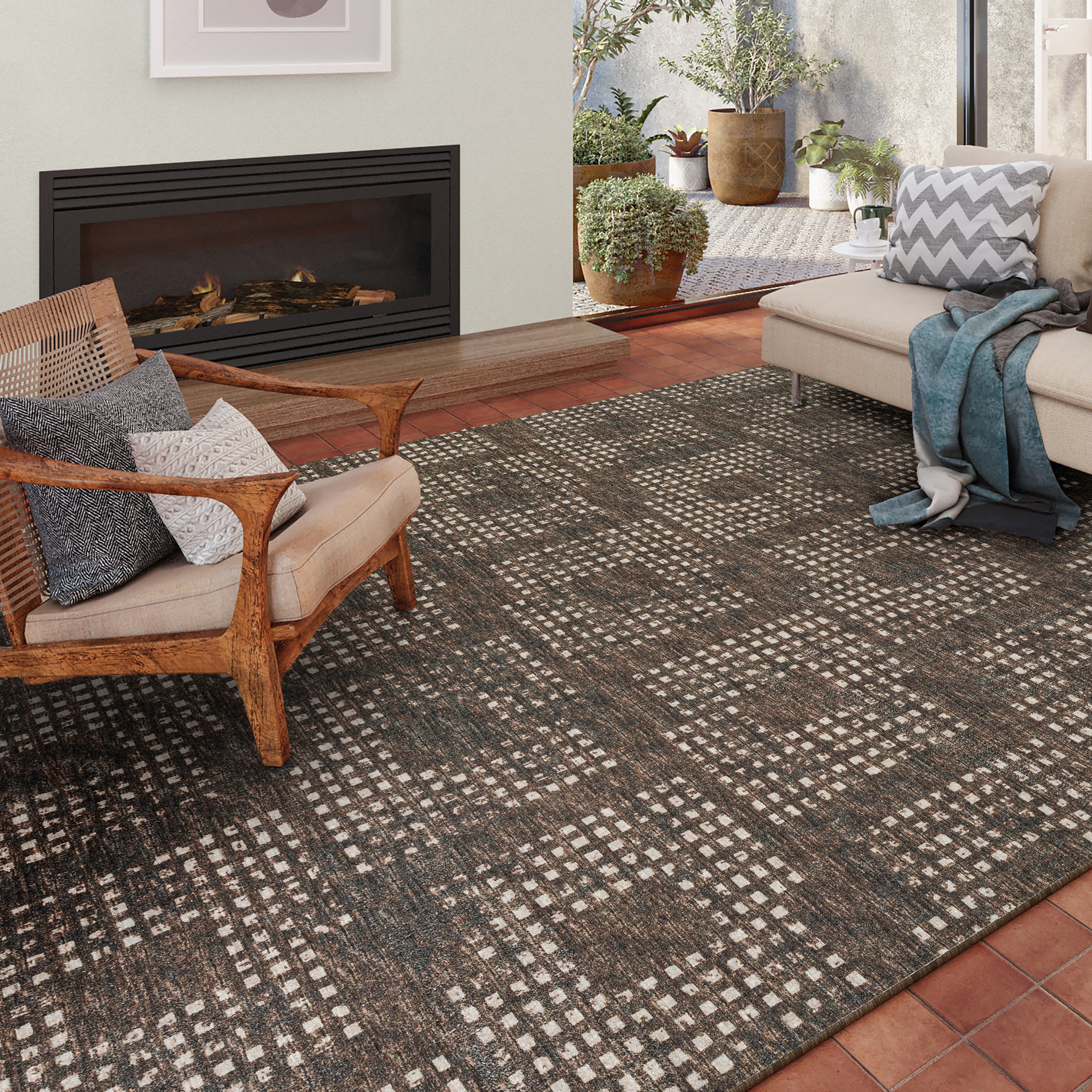 Indoor/Outdoor Transitional DA1 Chocolate Brown Rug 3' x 5' #shape_Rectangle