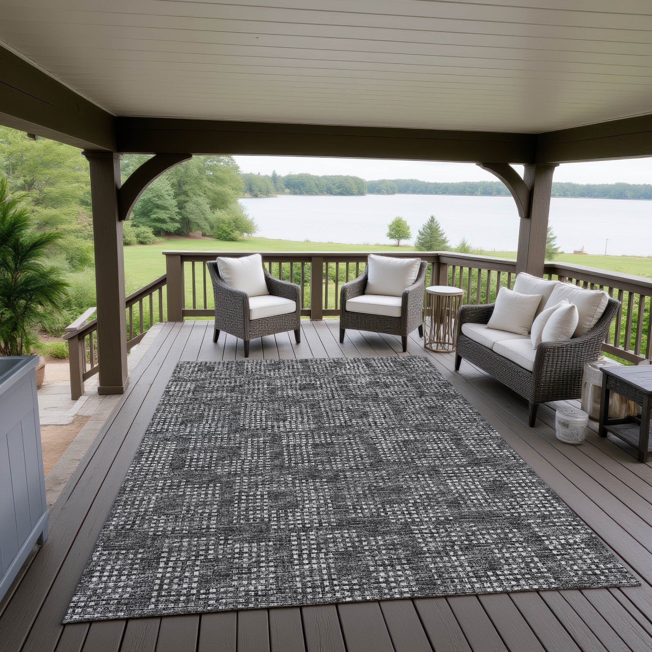Indoor/Outdoor Transitional DA1 Midnight Black Rug 3' x 5' #shape_Rectangle