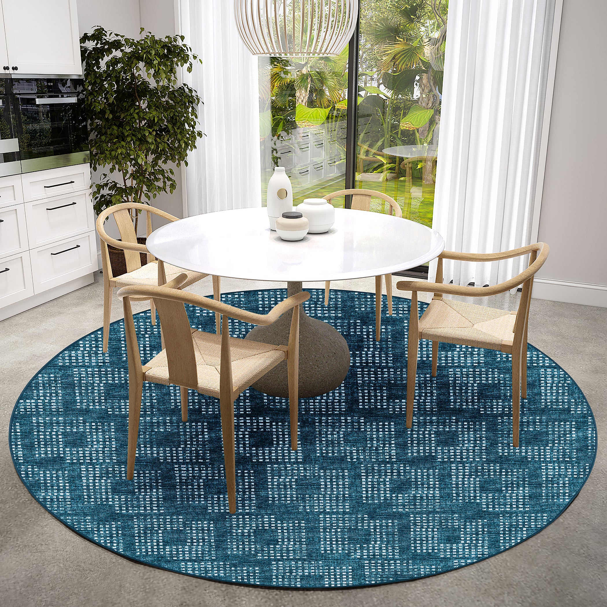 Indoor/Outdoor Transitional DA1 Navy Blue Rug 4' x 4' #shape_Round