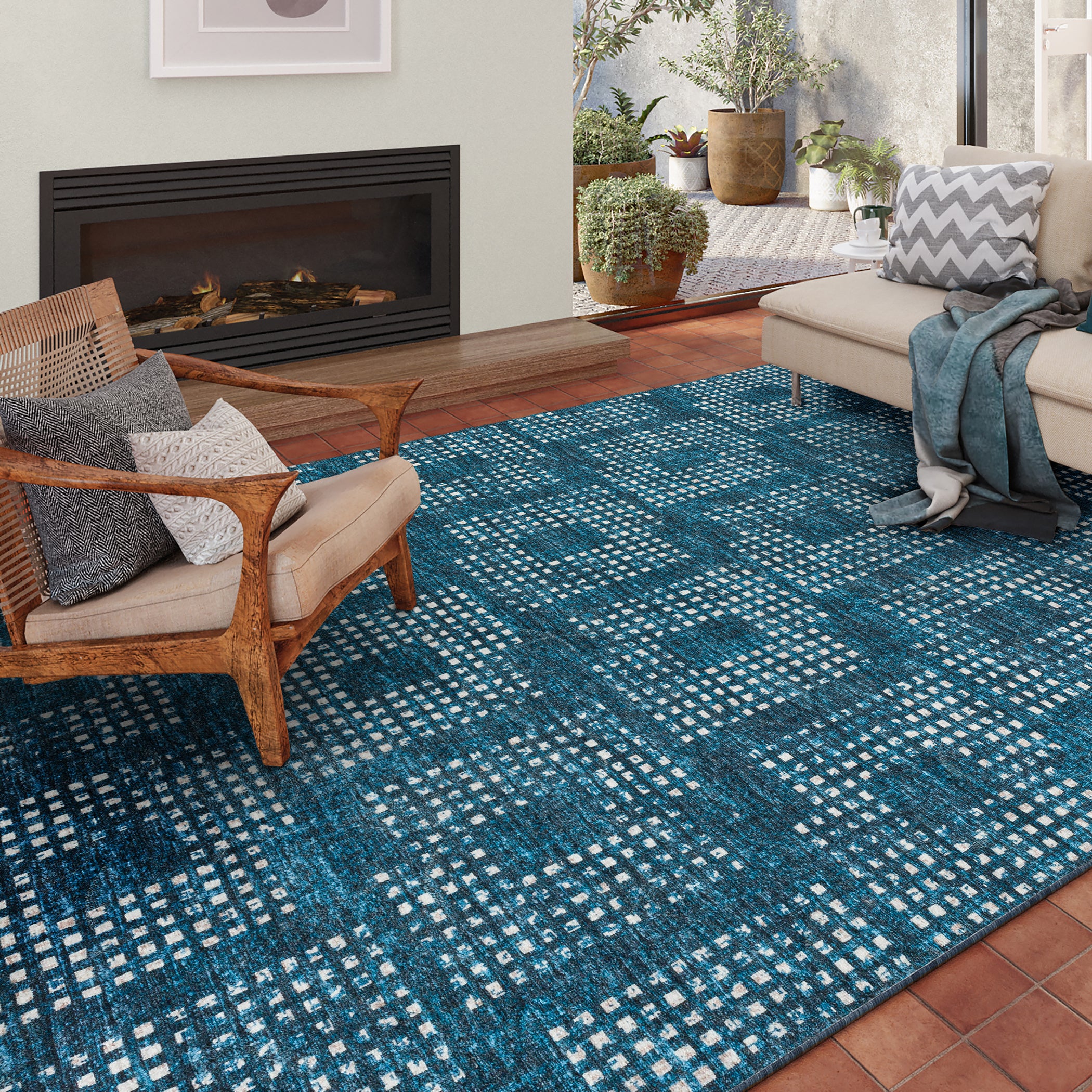 Indoor/Outdoor Transitional DA1 Navy Blue Rug 3' x 5' #shape_Rectangle