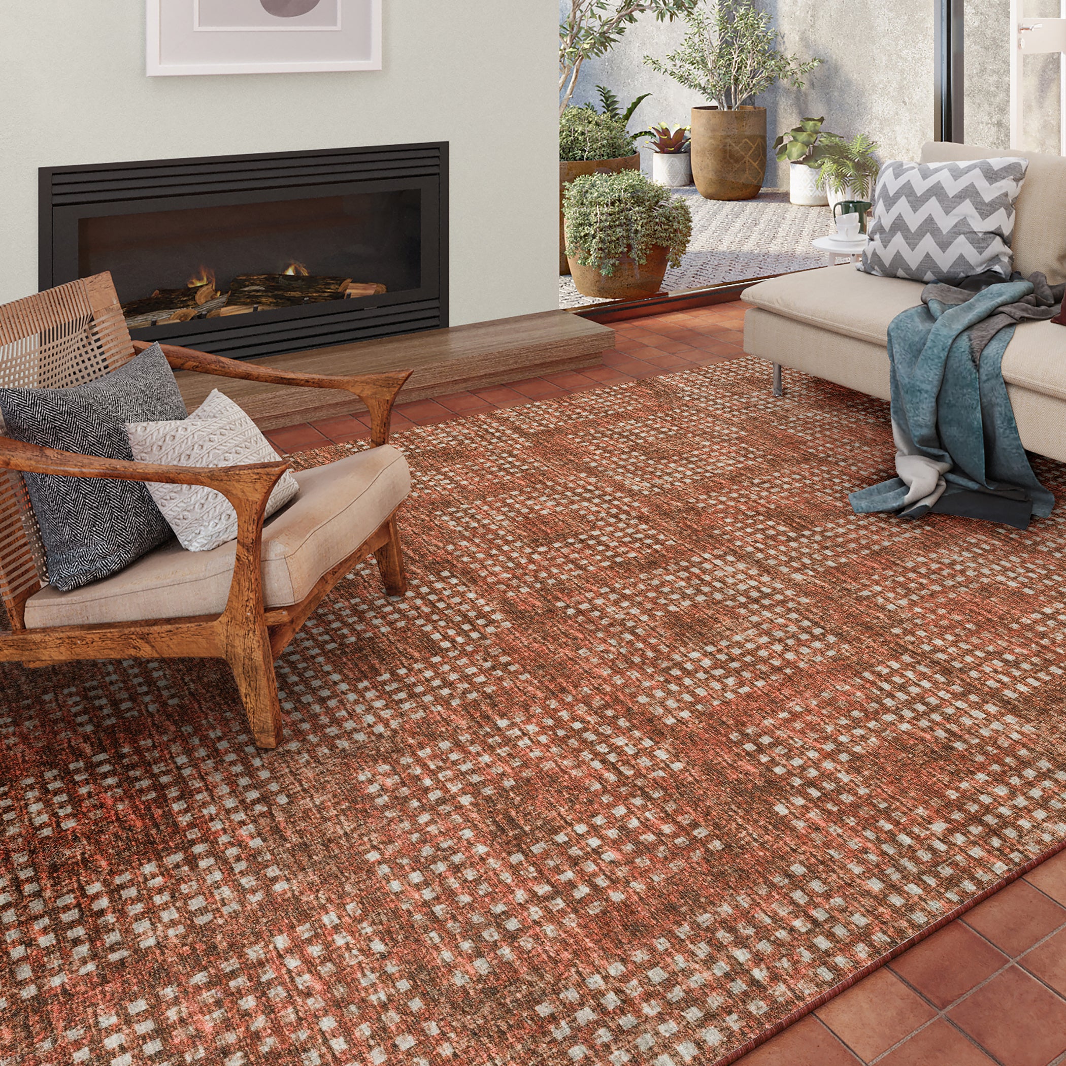 Indoor/Outdoor Transitional DA1 Paprika Orange Rug 3' x 5' #shape_Rectangle
