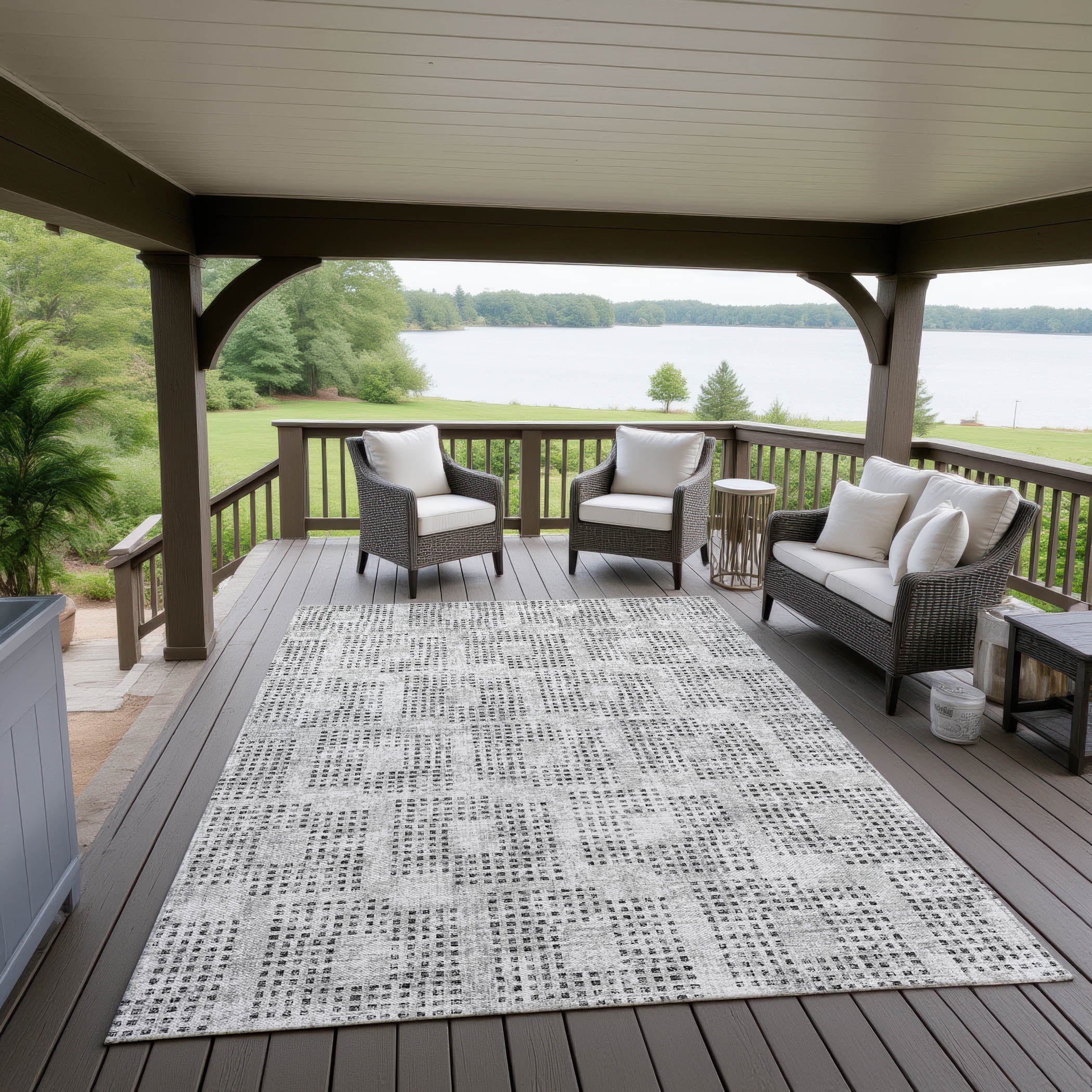 Indoor/Outdoor Transitional DA1 Pewter Gray Rug 3' x 5' #shape_Rectangle