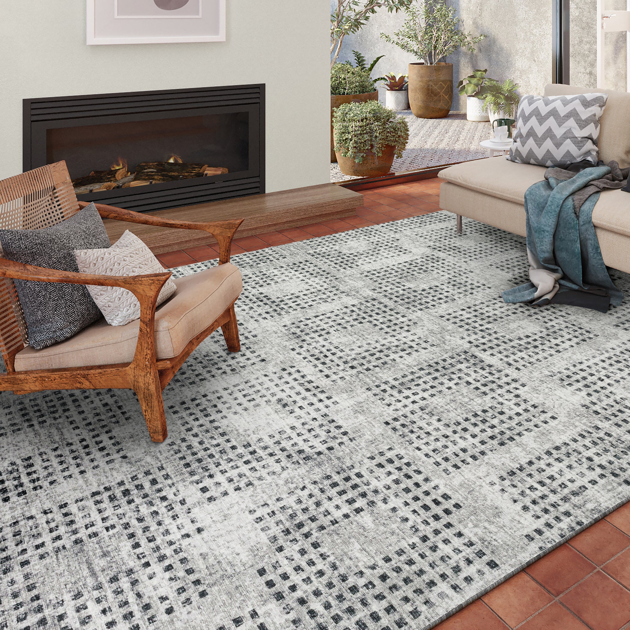 Indoor/Outdoor Transitional DA1 Pewter Gray Rug 3' x 5' #shape_Rectangle