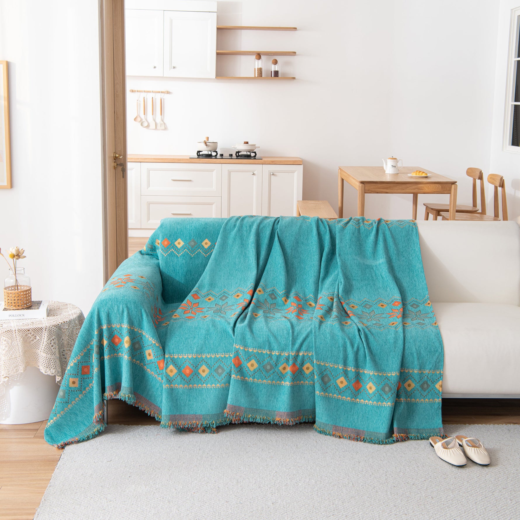 Bohemian Geometric Sofa Throw Cover, Cozy & Protective Ethnic-Inspired Couch Cover