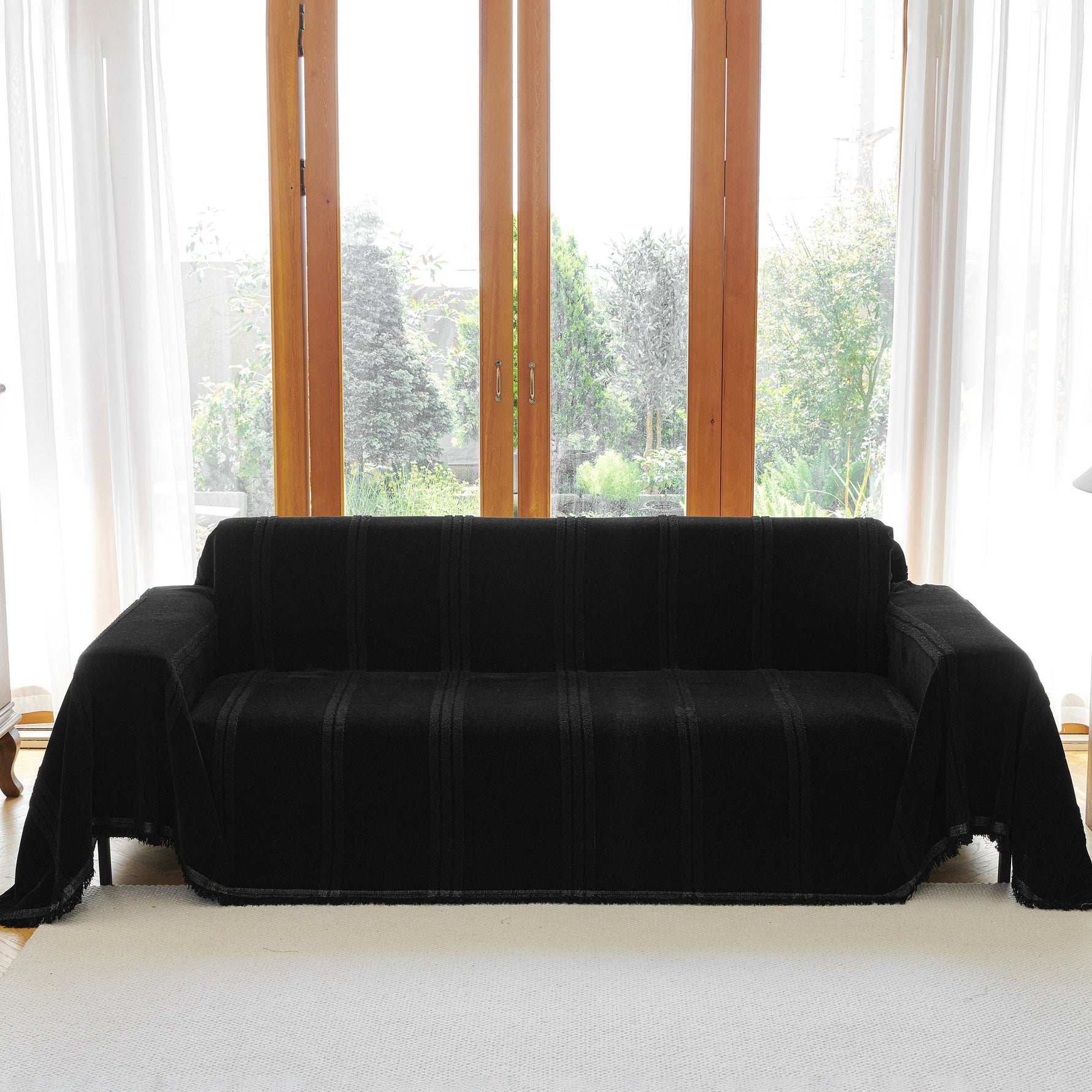 Textural Striped Chenille Sofa Covers, Boho Washable Decor Sofa Blankets Covers