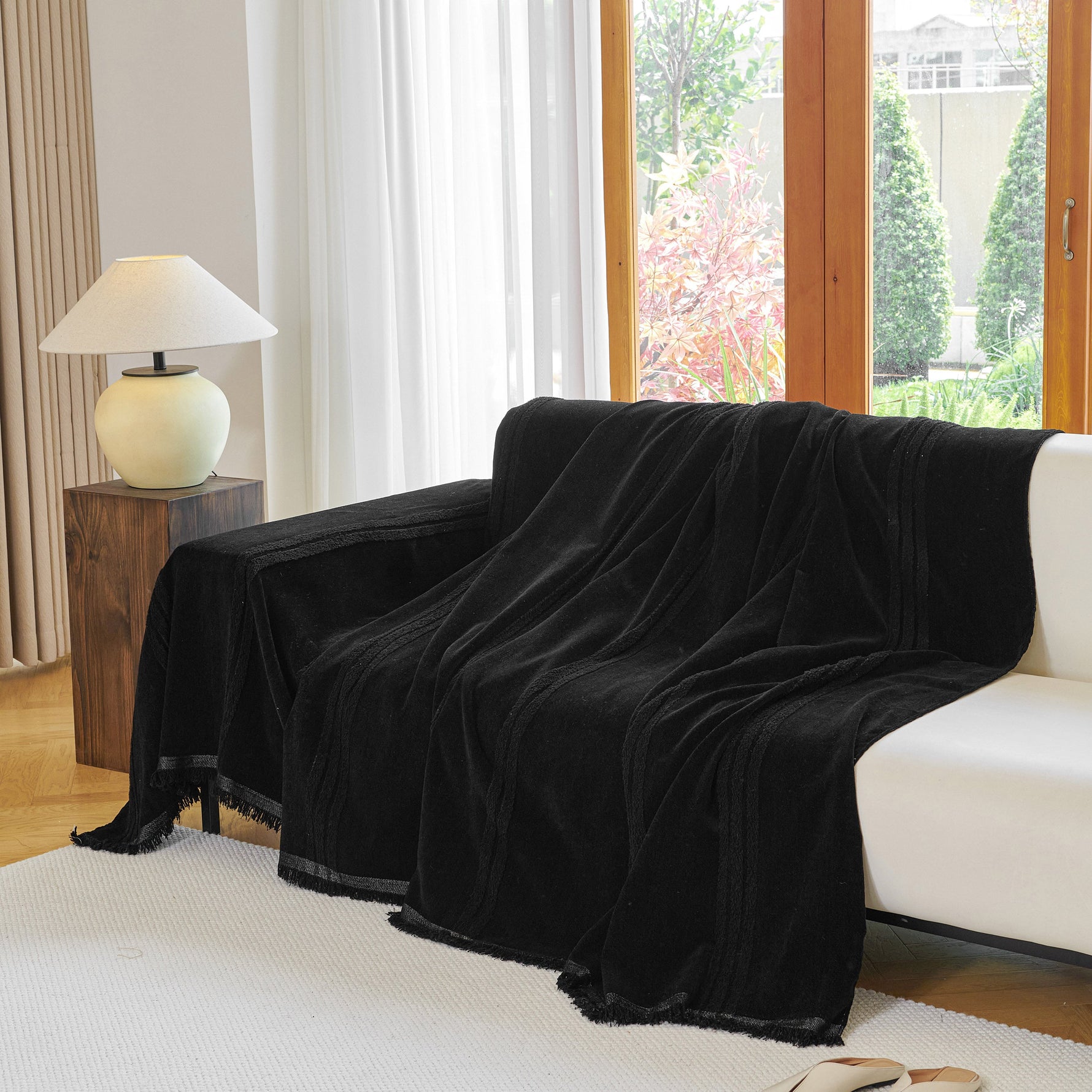 Textural Striped Chenille Sofa Covers, Boho Washable Decor Sofa Blankets Covers