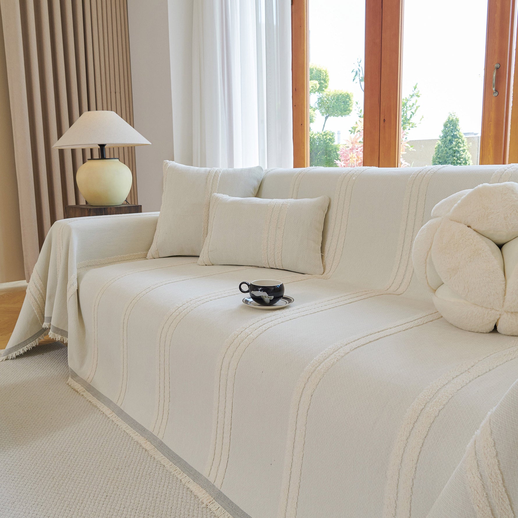 Textural Striped Chenille Sofa Covers, Boho Washable Decor Sofa Blankets Covers