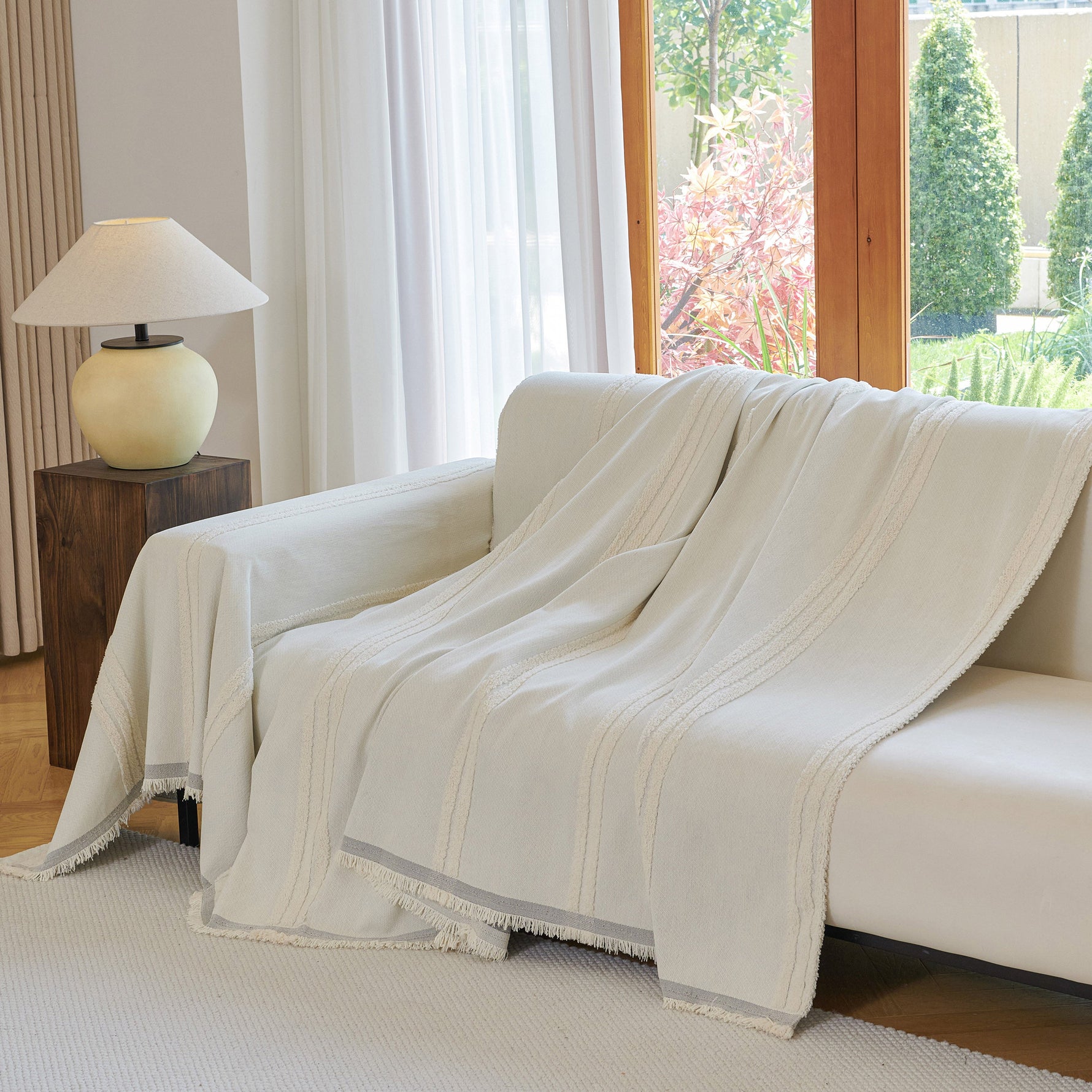 Textural Striped Chenille Sofa Covers, Boho Washable Decor Sofa Blankets Covers