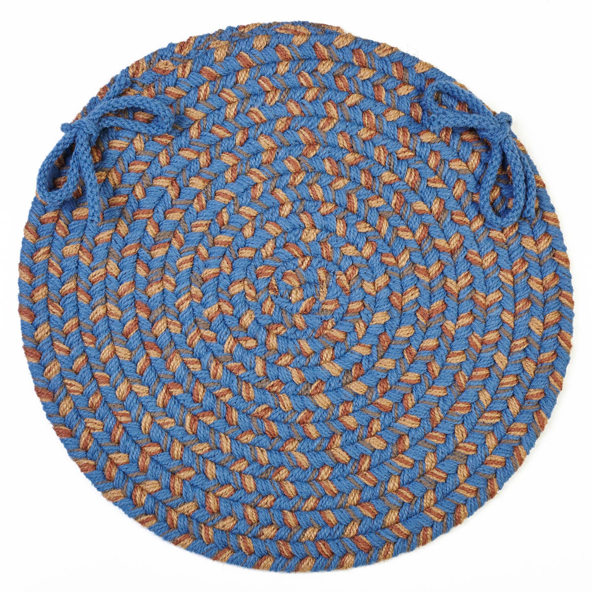 Hartford Braided Chair Pad - Blue Lake - 15 inch round with ties