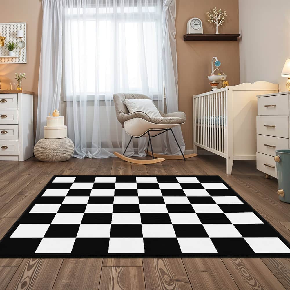 Chess Machine Washable Area Rug