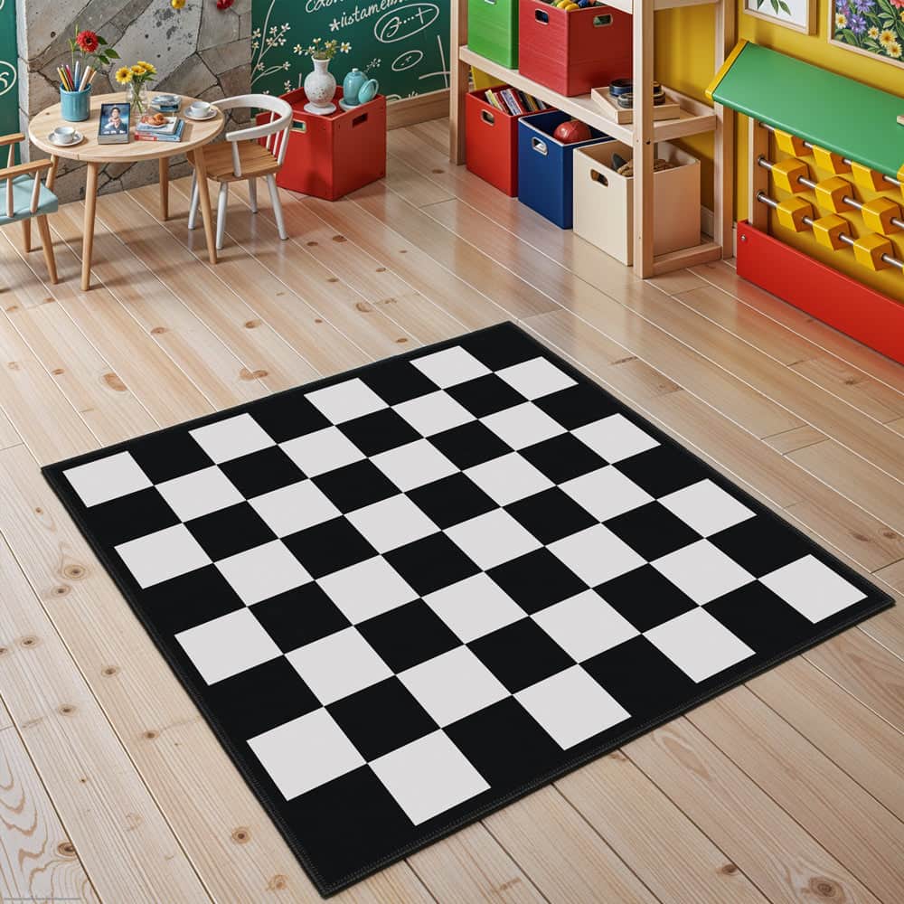 Chess Machine Washable Area Rug