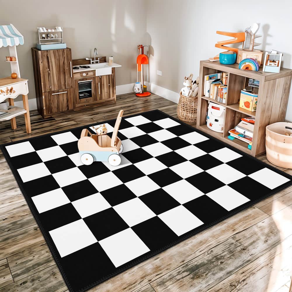 Chess Machine Washable Area Rug