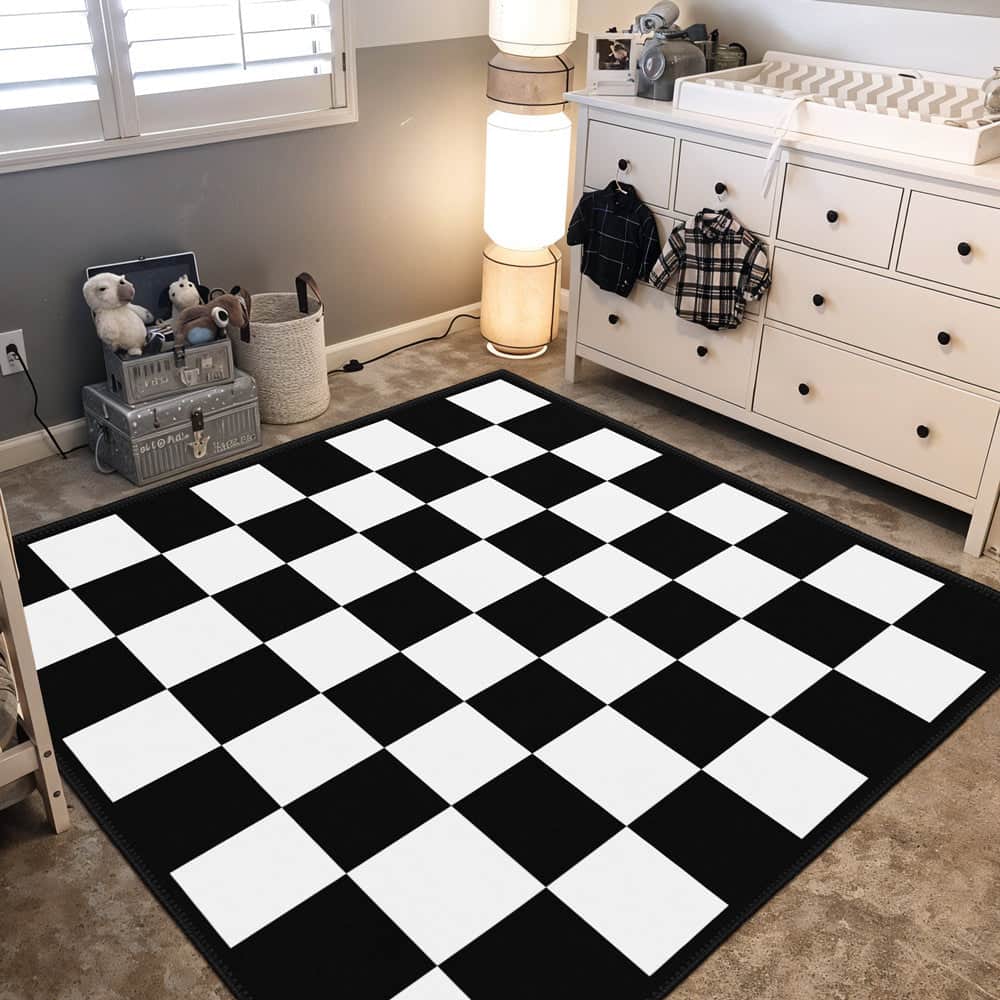Chess Machine Washable Area Rug