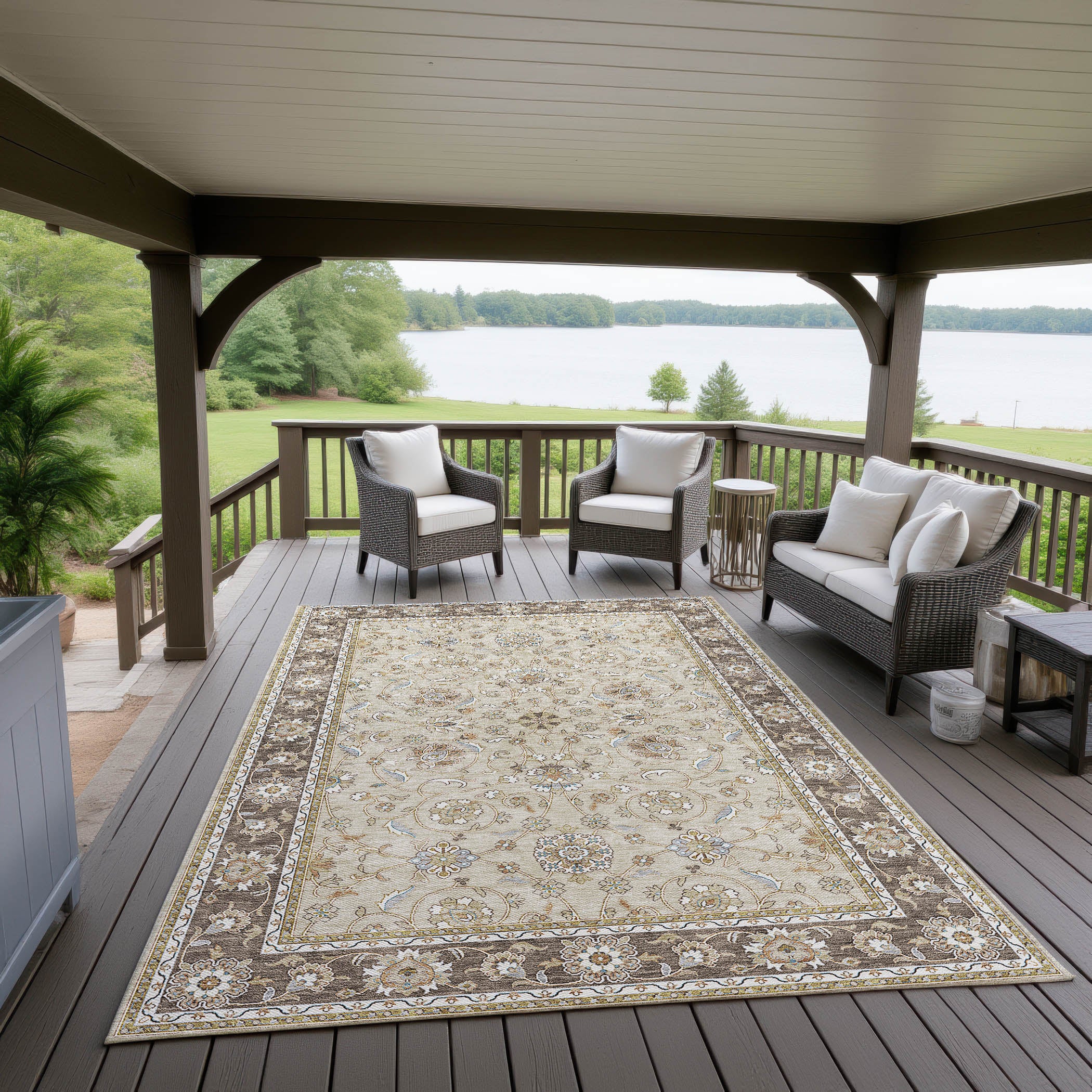 Luxury Washable Indoor/Outdoor traditional HY1 Beige Brown Rug 1'8" x 2'6" #shape_Rectangle