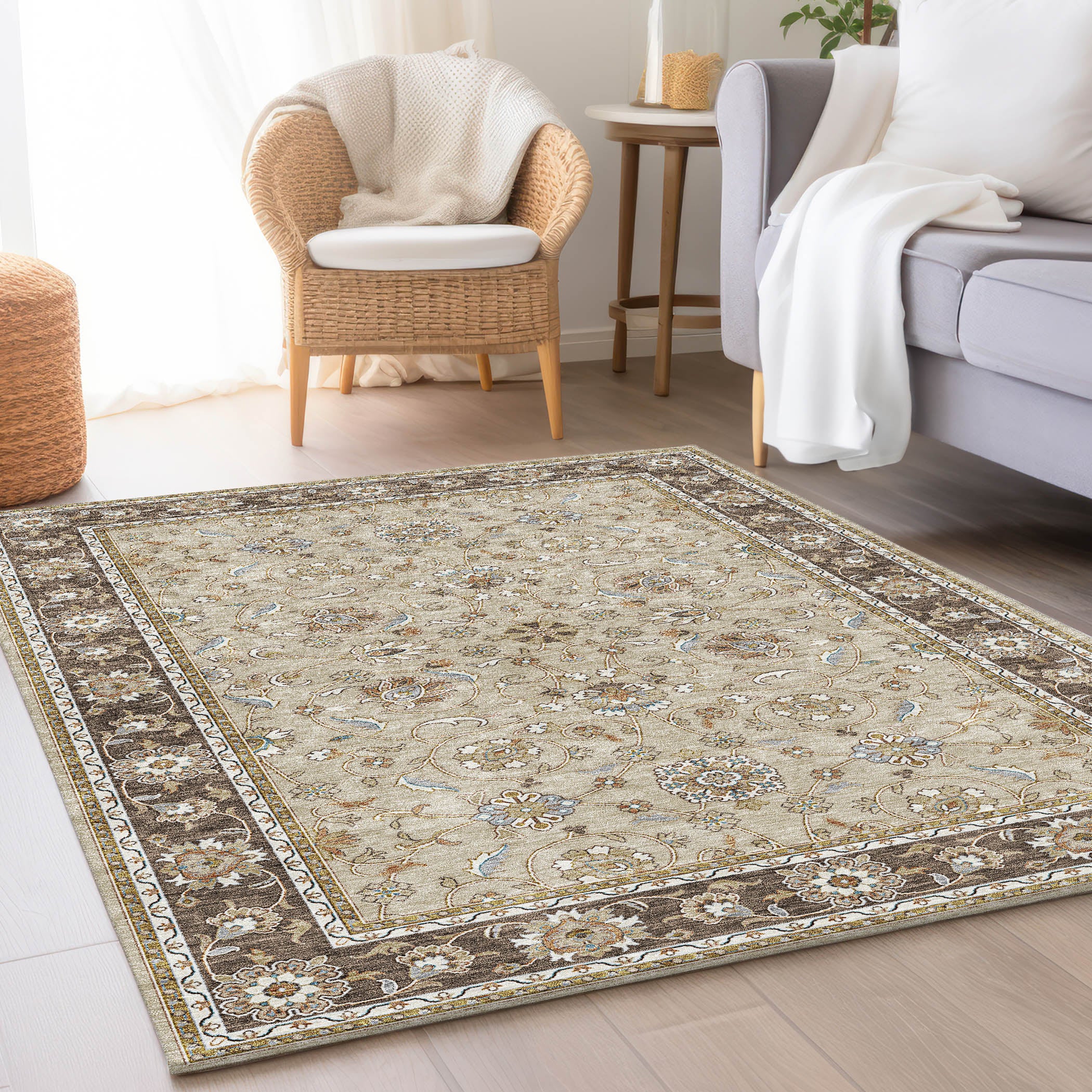 Luxury Washable Indoor/Outdoor traditional HY1 Beige Brown Rug 1'8" x 2'6" #shape_Rectangle