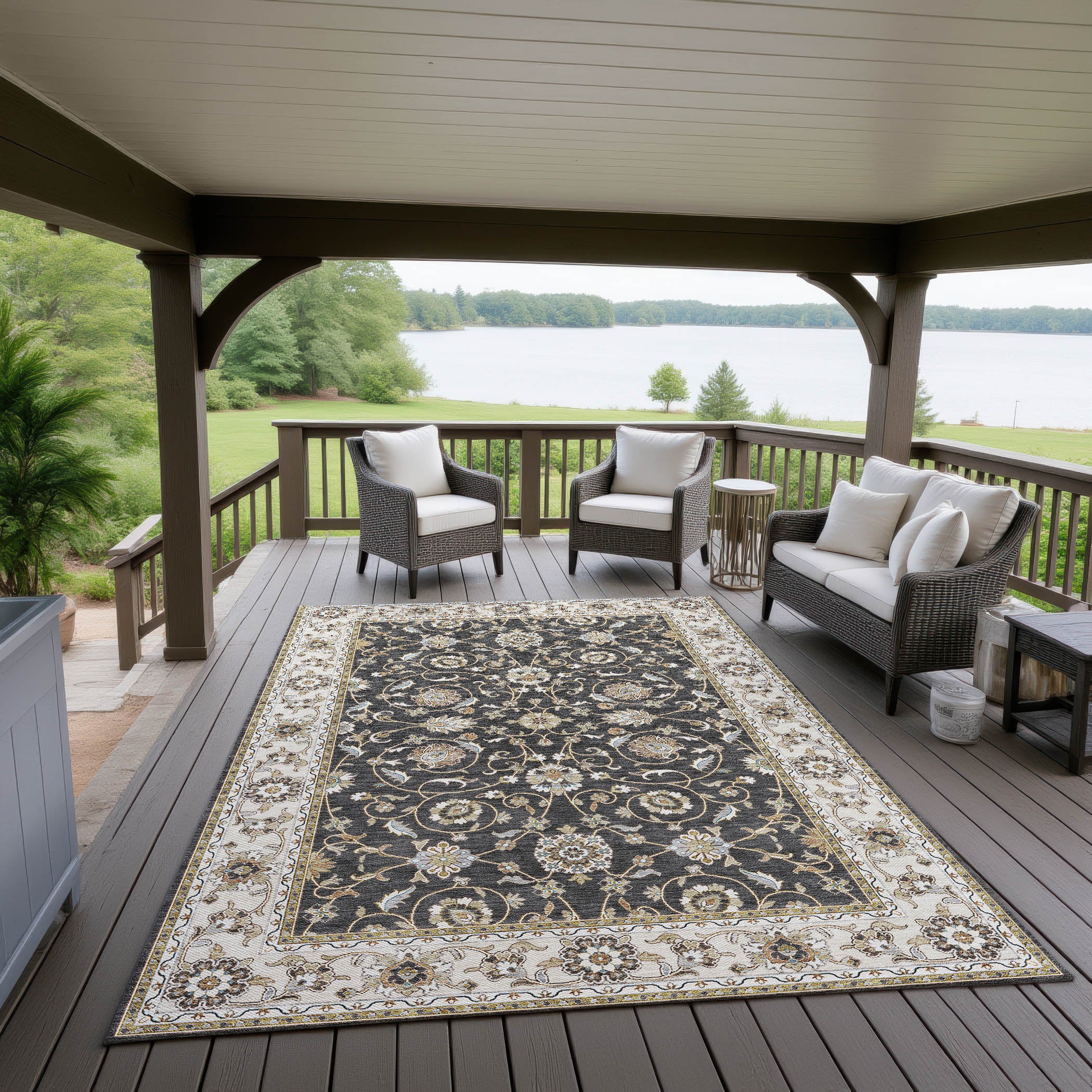 Luxury Washable Indoor/Outdoor traditional HY1 Black Rug 1'8" x 2'6" #shape_Rectangle