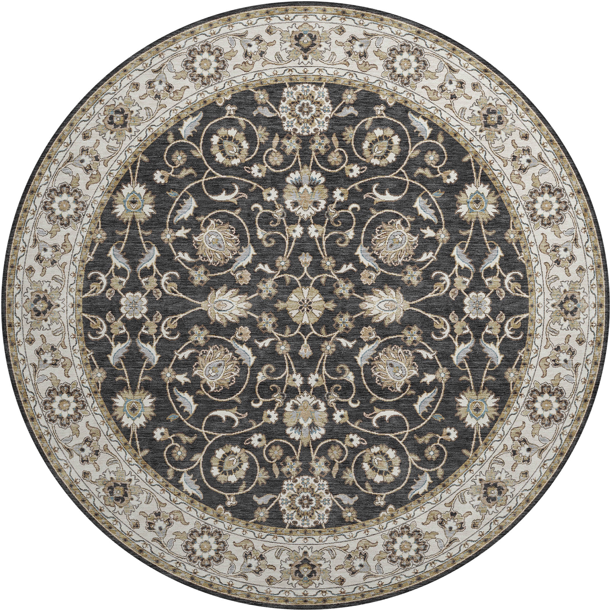 Luxury Washable Indoor/Outdoor traditional HY1 Black Rug 8' x 8' #shape_Round