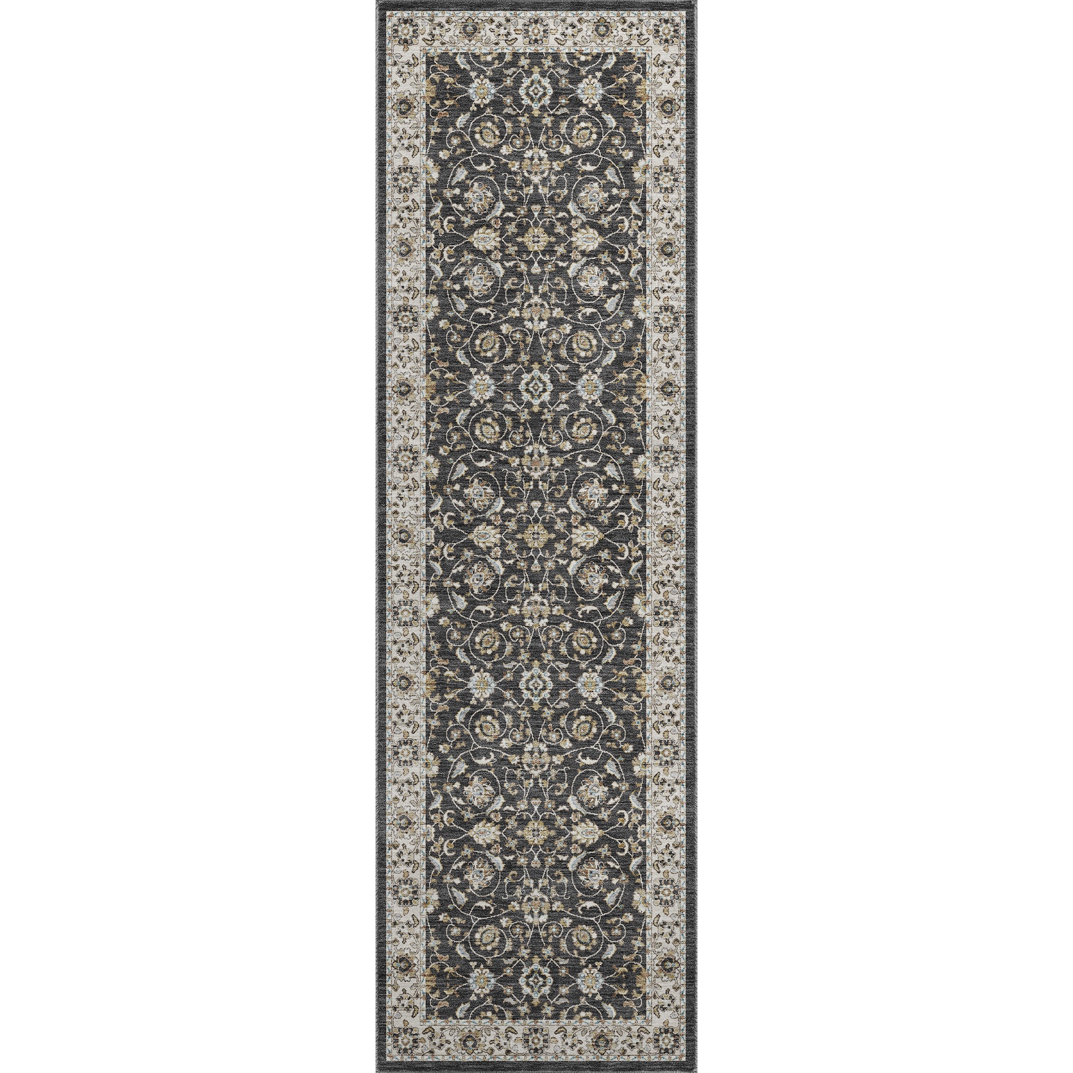 Luxury Washable Indoor/Outdoor traditional HY1 Black Rug 2'3" x 7'6" #shape_Runner
