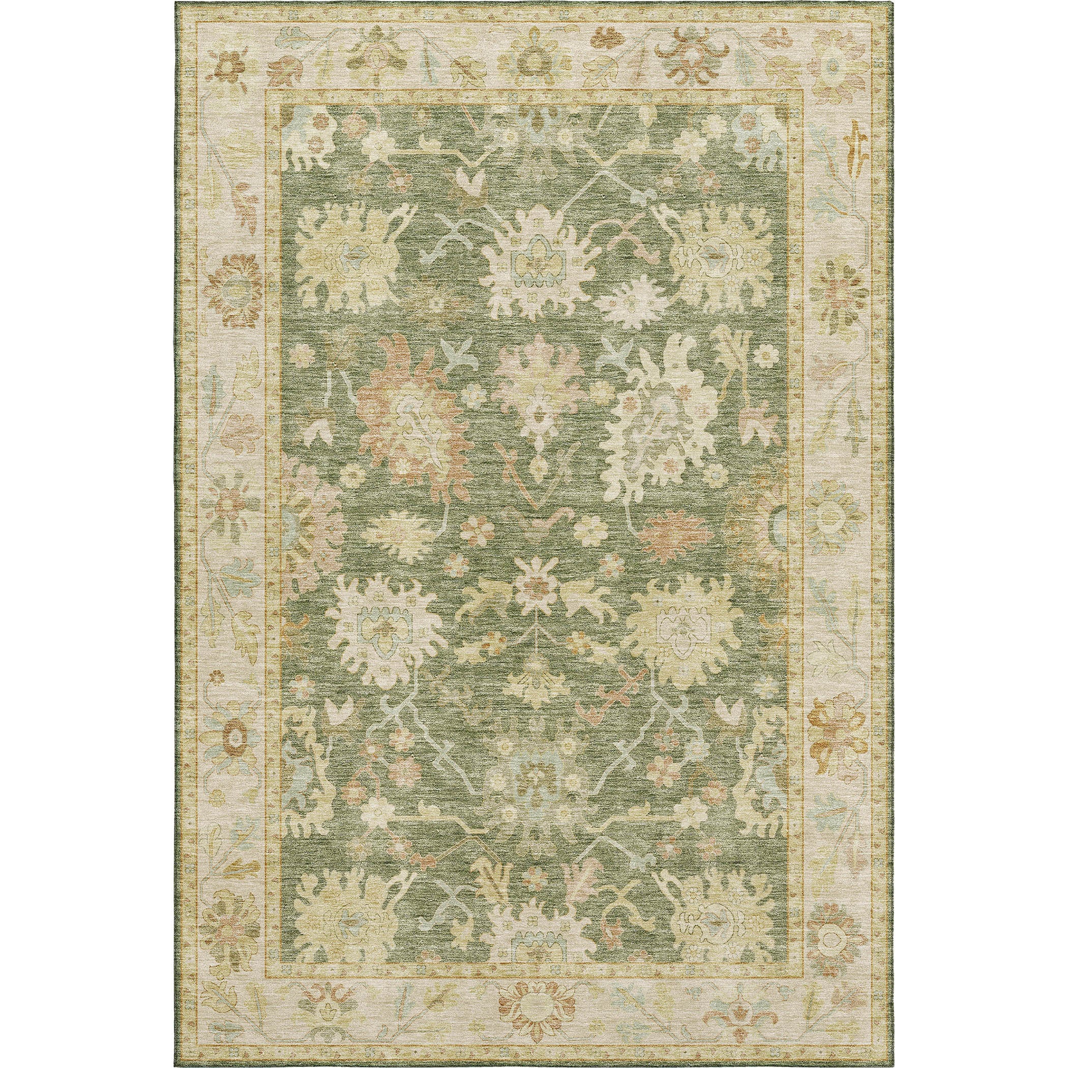 Luxury Washable Indoor/Outdoor traditional HY2 Aloe Green Rug 1'8" x 2'6" #shape_Rectangle