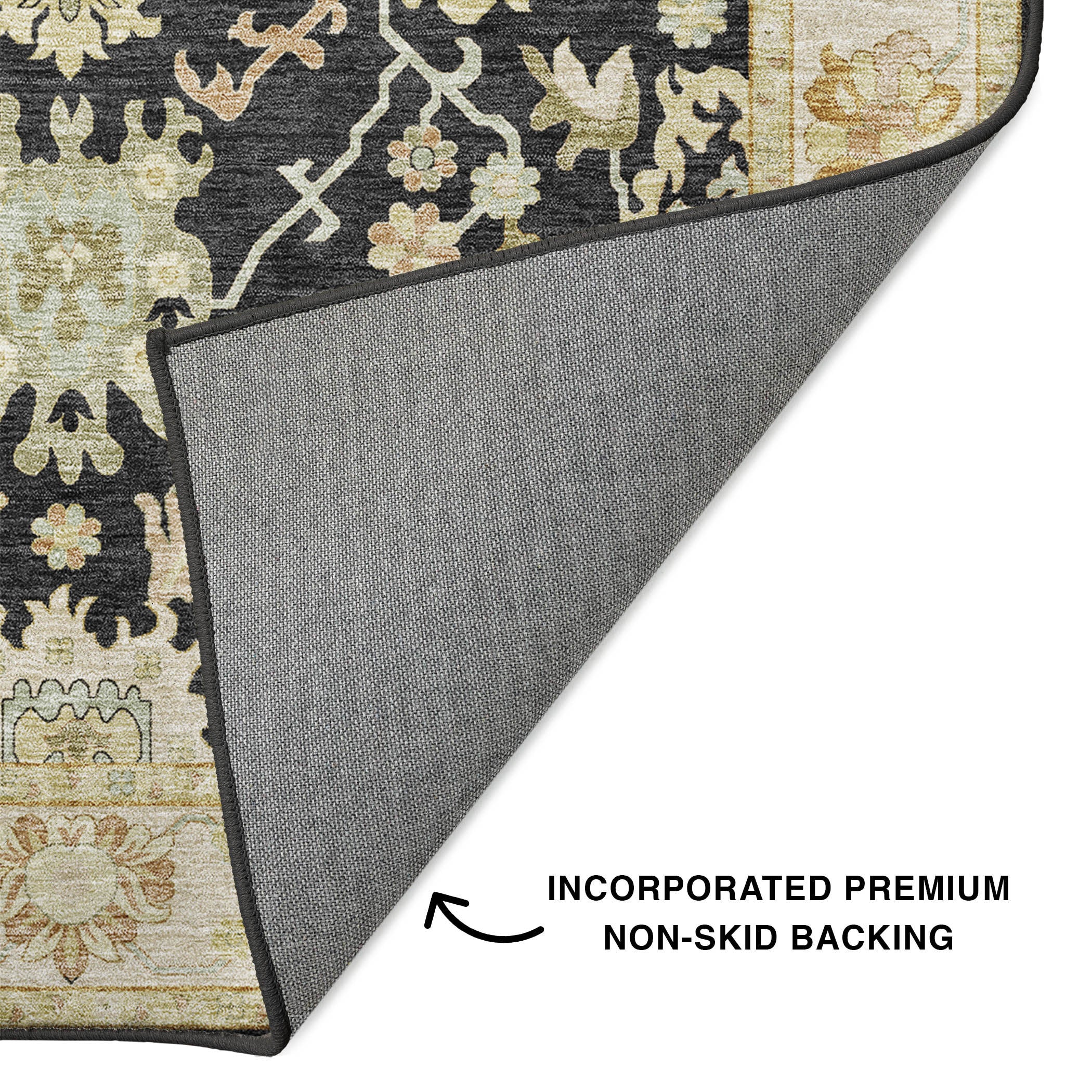 Luxury Washable Indoor/Outdoor traditional HY2 Black Rug 1'8" x 2'6" #shape_Rectangle