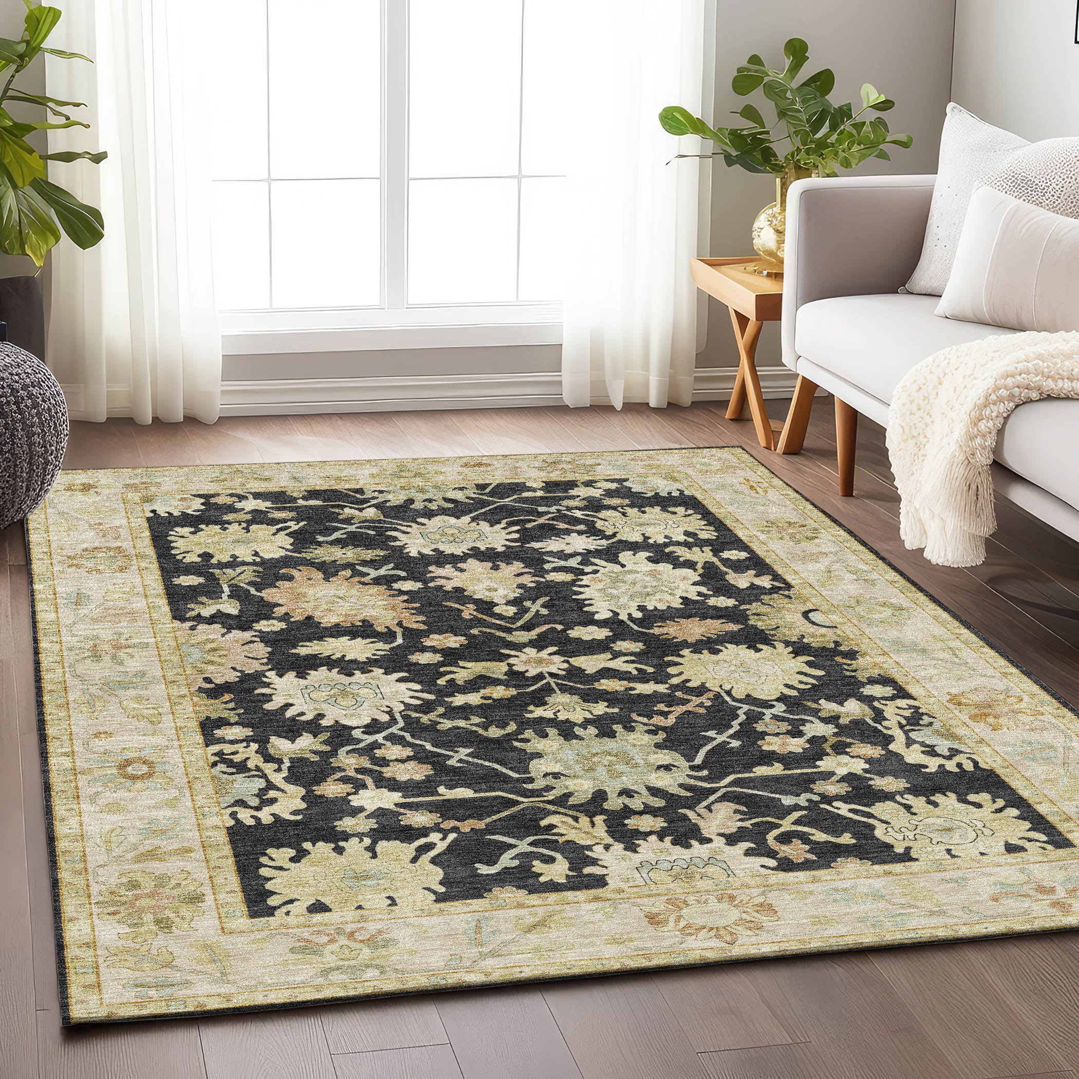 Luxury Washable Indoor/Outdoor traditional HY2 Black Rug 1'8" x 2'6" #shape_Rectangle