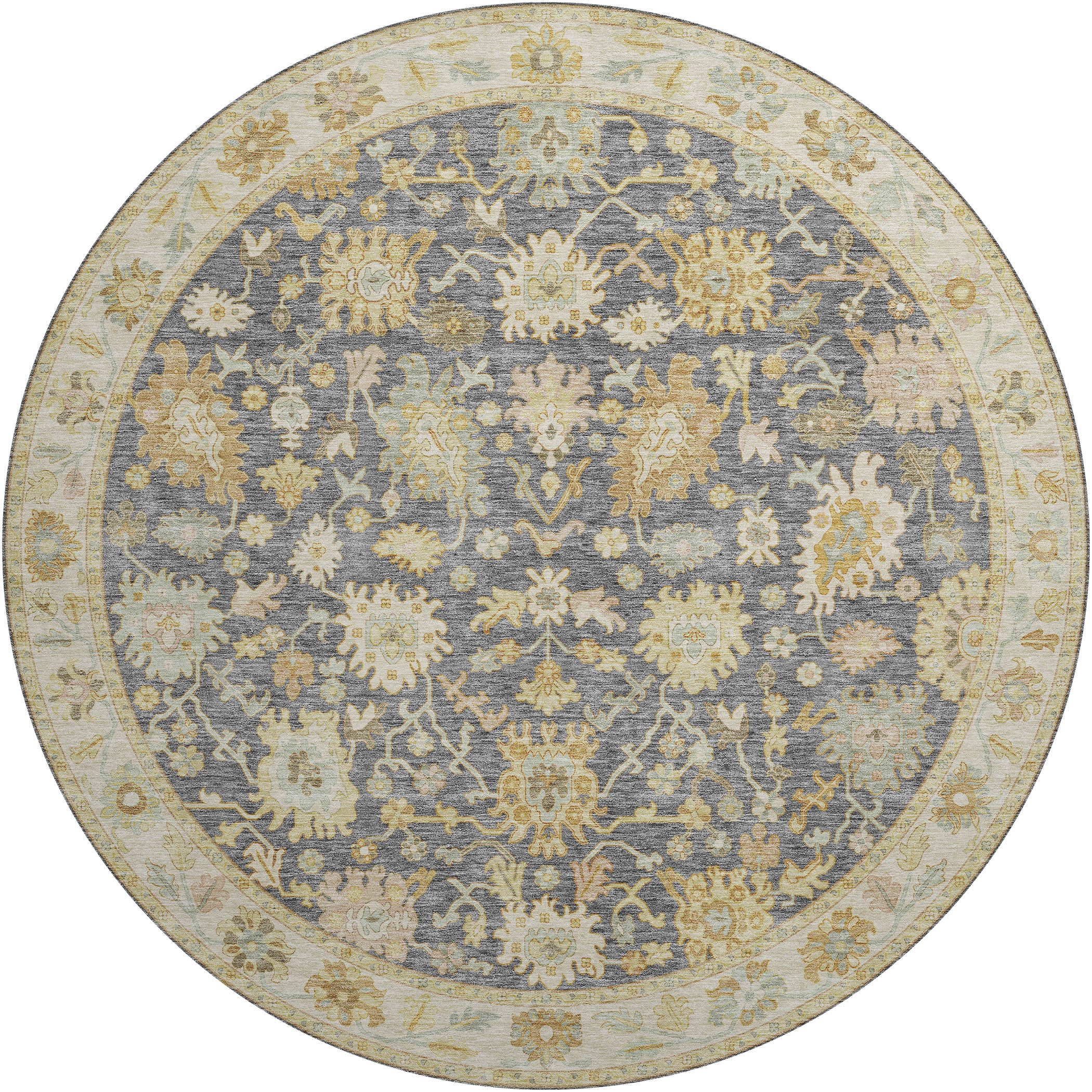 Luxury Washable Indoor/Outdoor traditional HY2 Gray Rug 8' x 8' #shape_Round