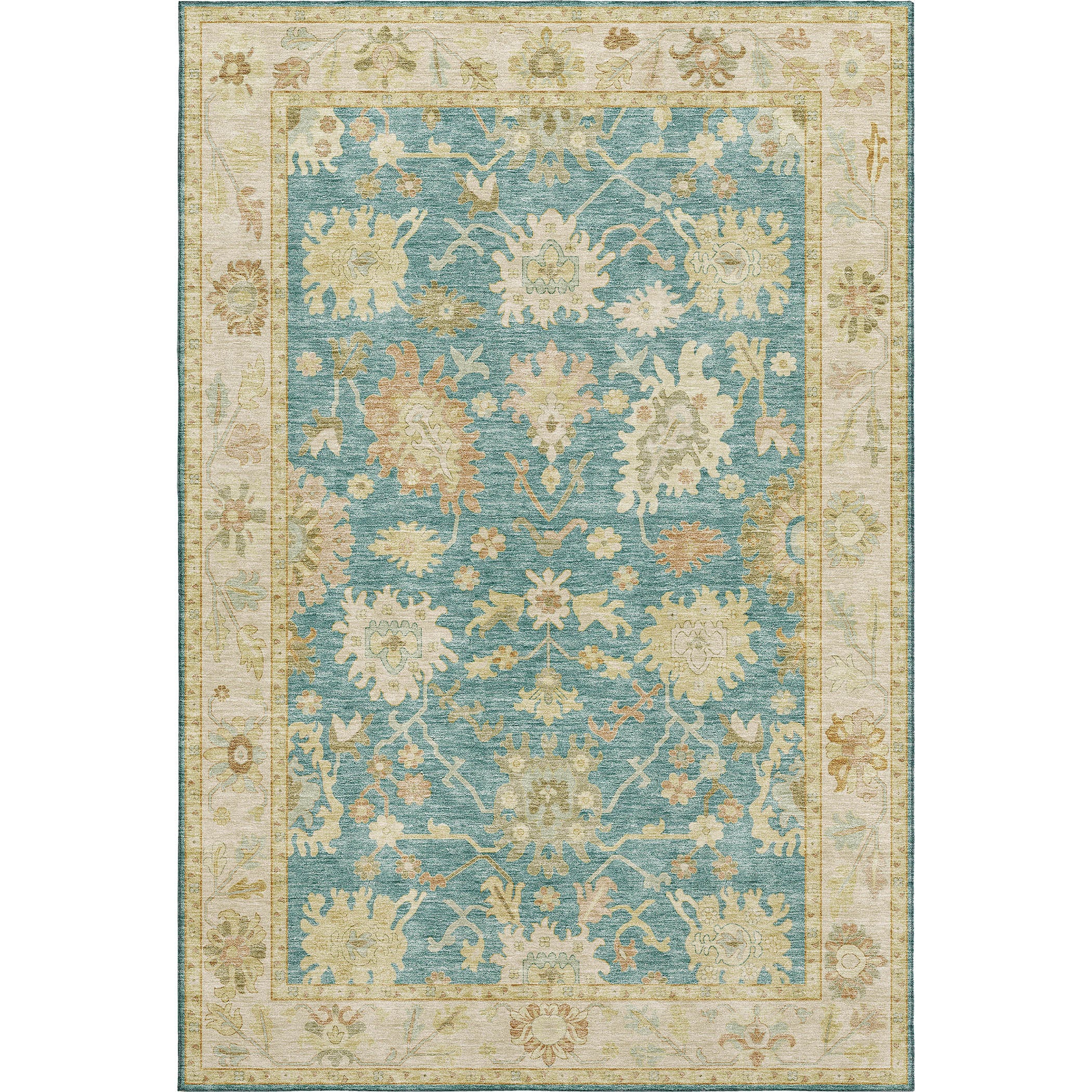Luxury Washable Indoor/Outdoor traditional HY2 Teal Rug 1'8" x 2'6" #shape_Rectangle