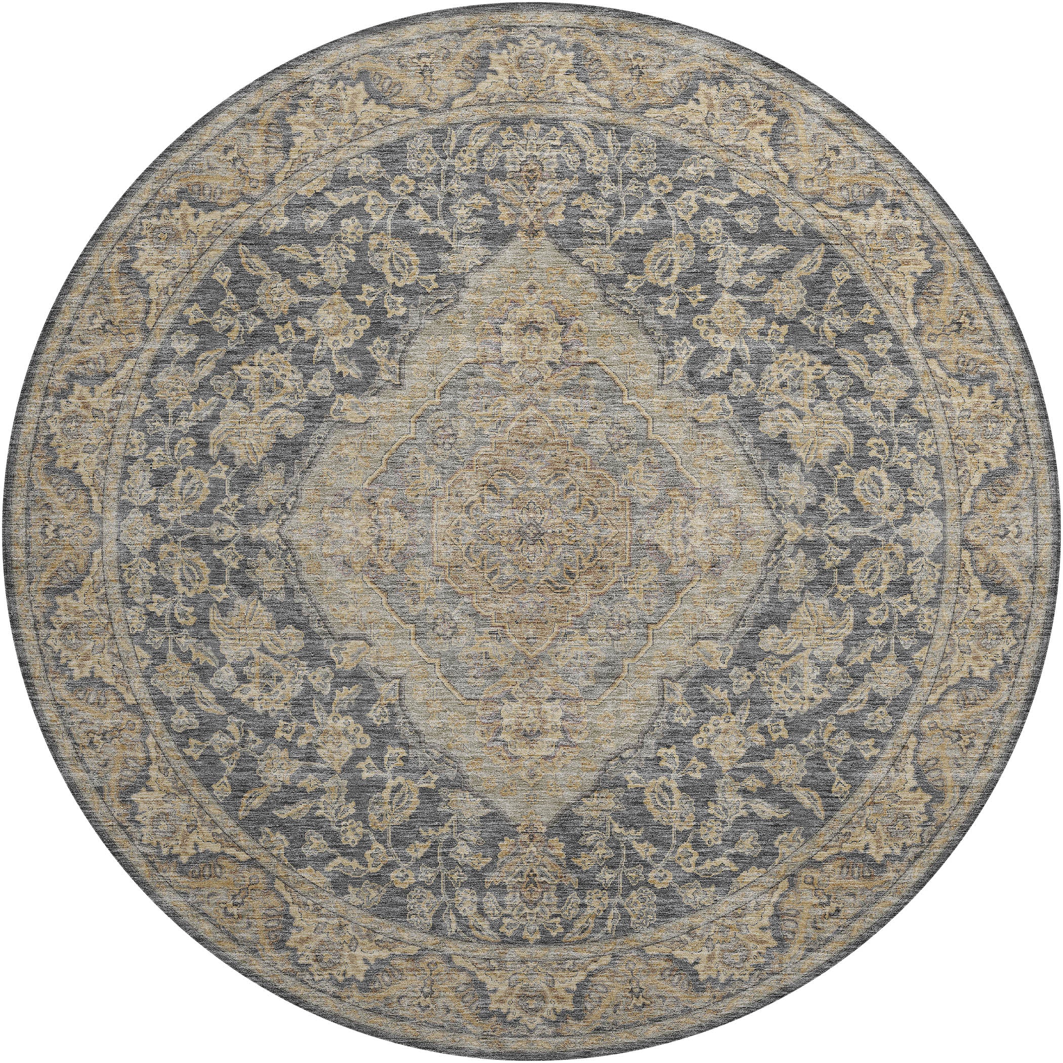 Luxury Washable Indoor/Outdoor traditional HY3 Charcoal Gray Rug 8' x 8' #shape_Round