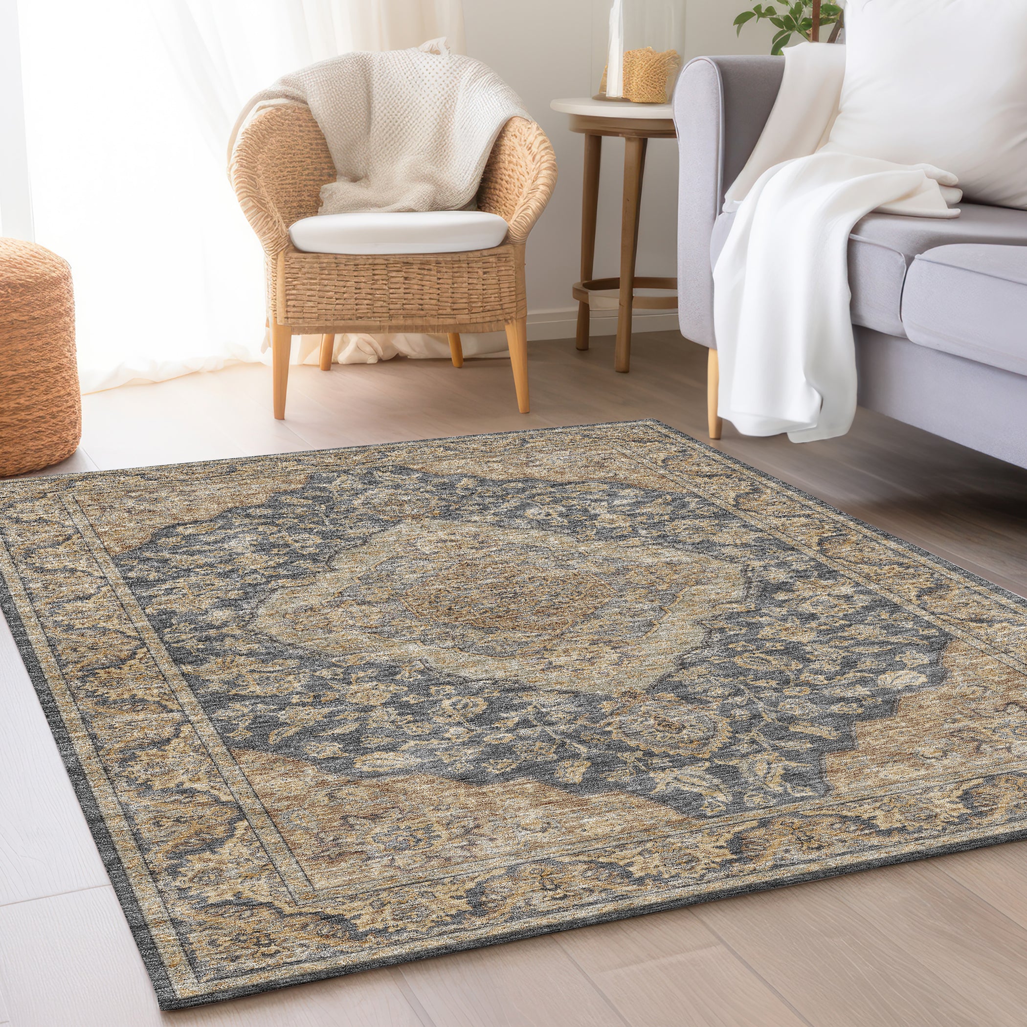 Luxury Washable Indoor/Outdoor traditional HY3 Charcoal Gray Rug 1'8" x 2'6" #shape_Rectangle