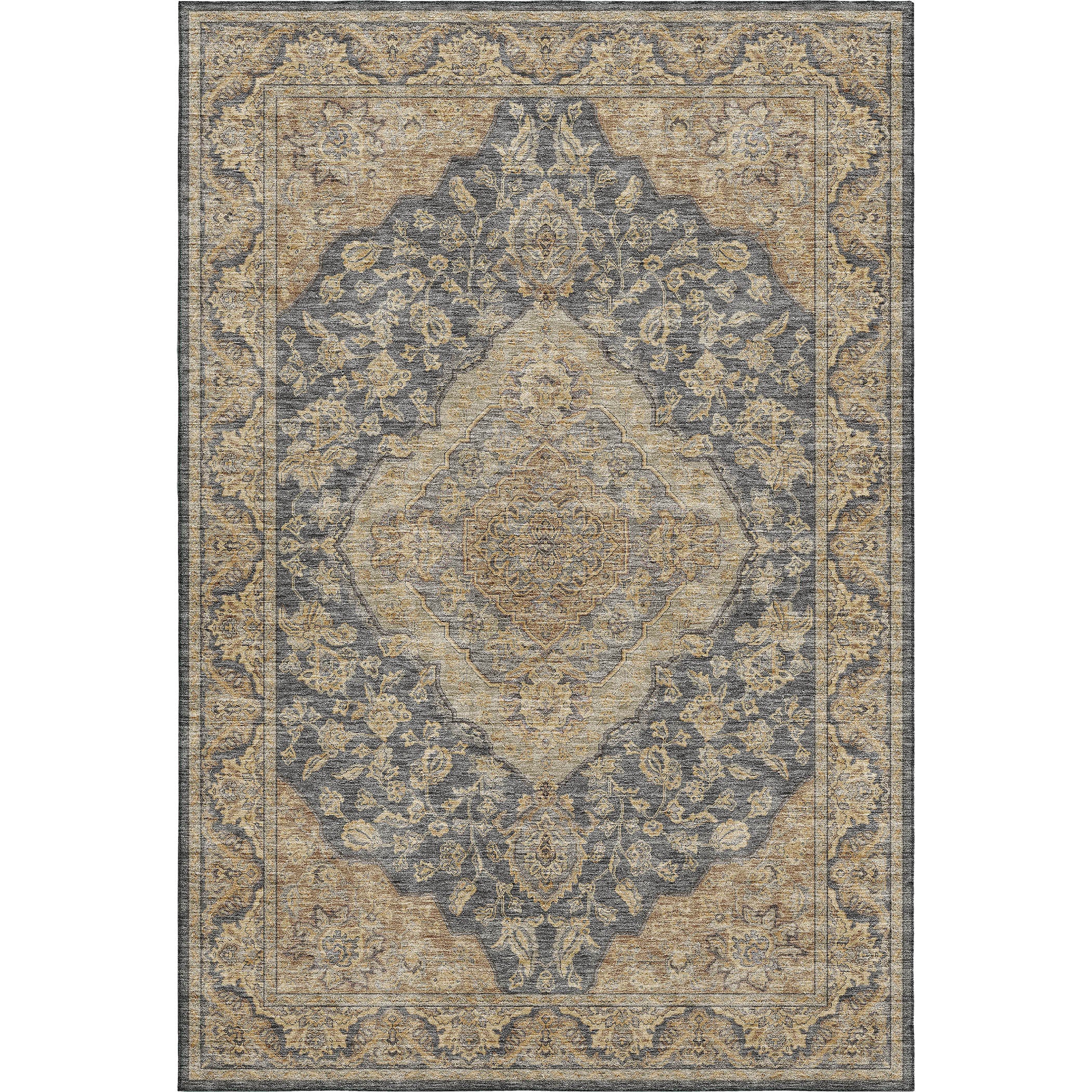 Luxury Washable Indoor/Outdoor traditional HY3 Charcoal Gray Rug 1'8" x 2'6" #shape_Rectangle