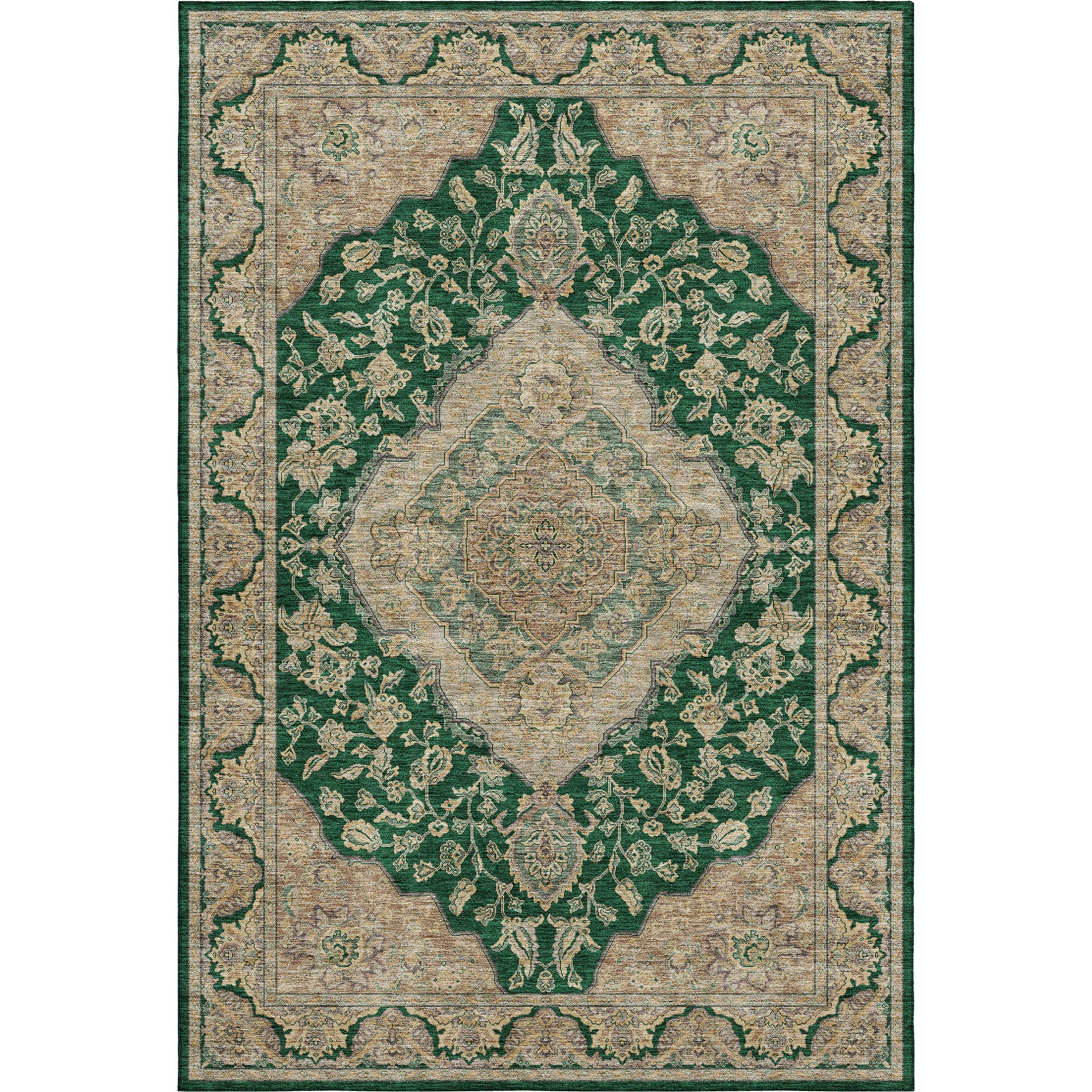 Luxury Washable Indoor/Outdoor traditional HY3 Emerald Green Rug 1'8" x 2'6" #shape_Rectangle