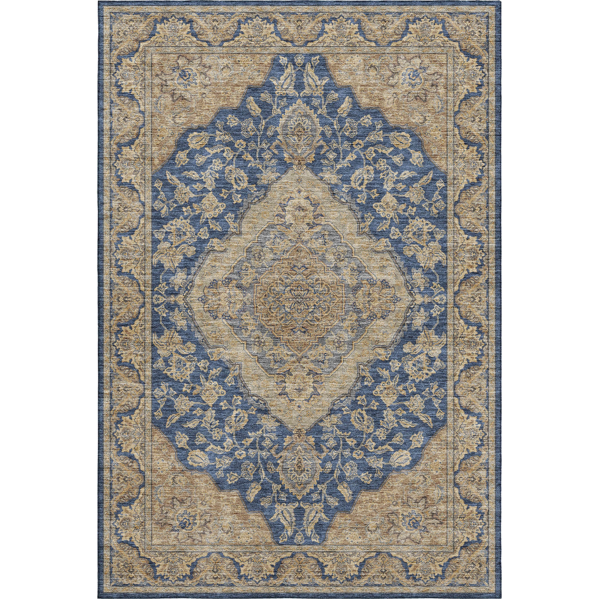 Luxury Washable Indoor/Outdoor traditional HY3 Navy Blue Rug 1'8" x 2'6" #shape_Rectangle