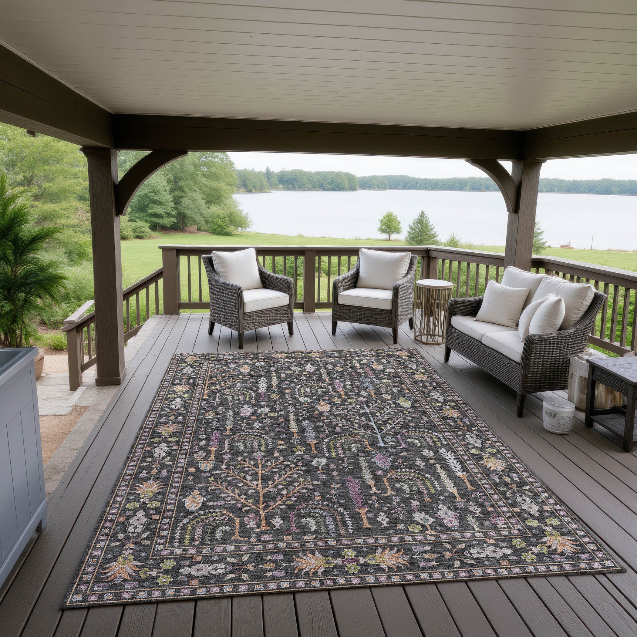 Luxury Washable Indoor/Outdoor traditional HY5 Black Rug 1'8" x 2'6" #shape_Rectangle