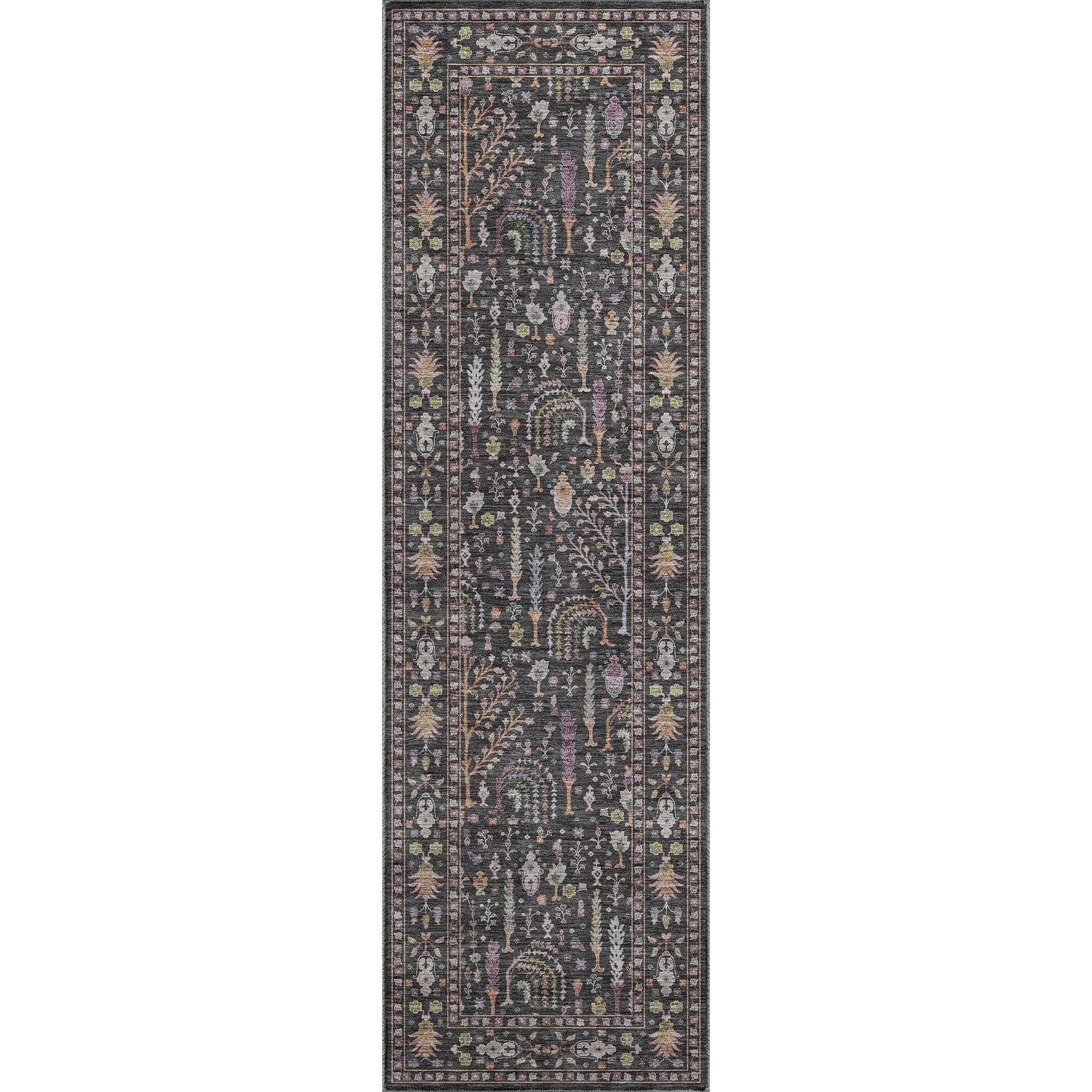 Luxury Washable Indoor/Outdoor traditional HY5 Black Rug 2'3" x 7'6" #shape_Runner