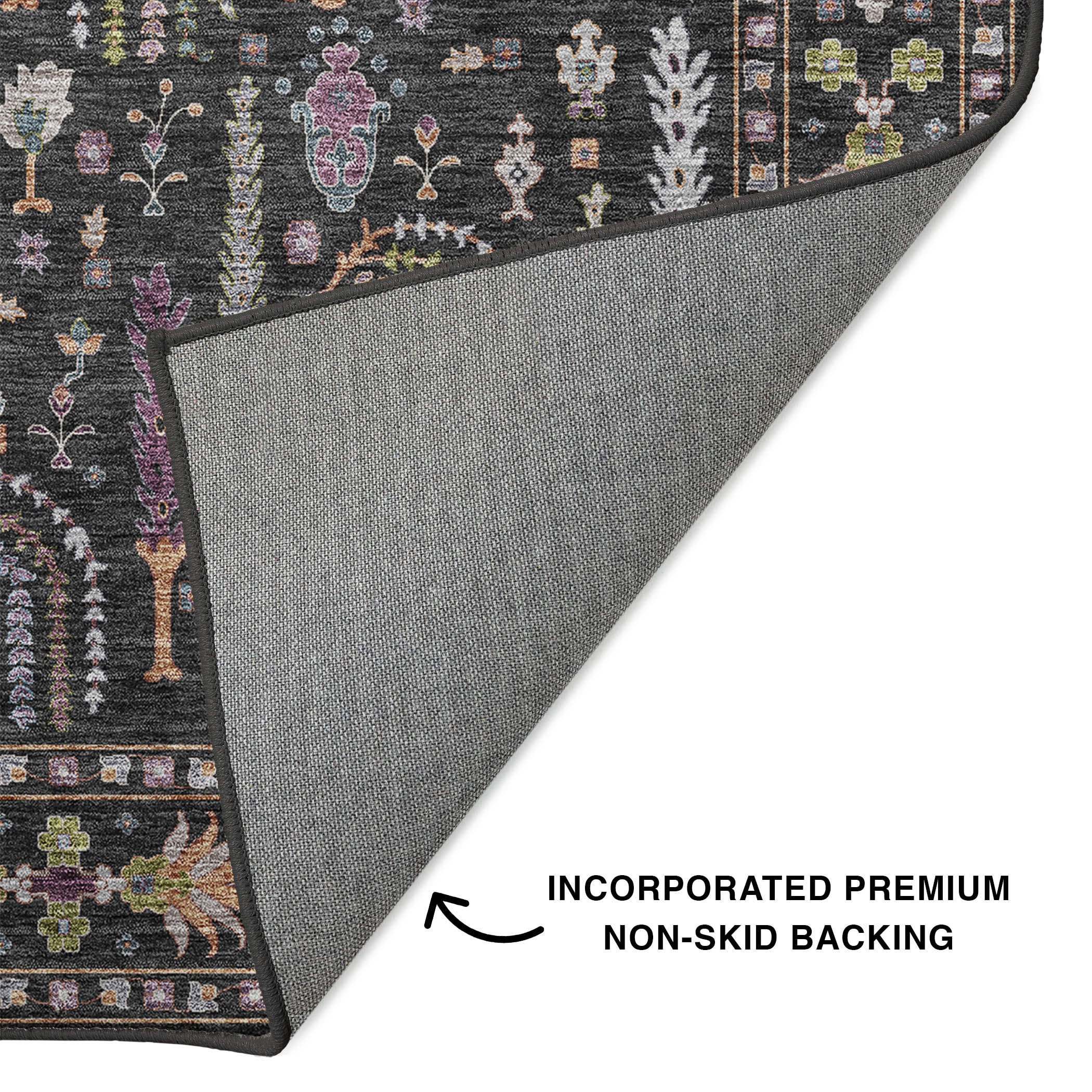 Luxury Washable Indoor/Outdoor traditional HY5 Black Rug 1'8" x 2'6" #shape_Rectangle