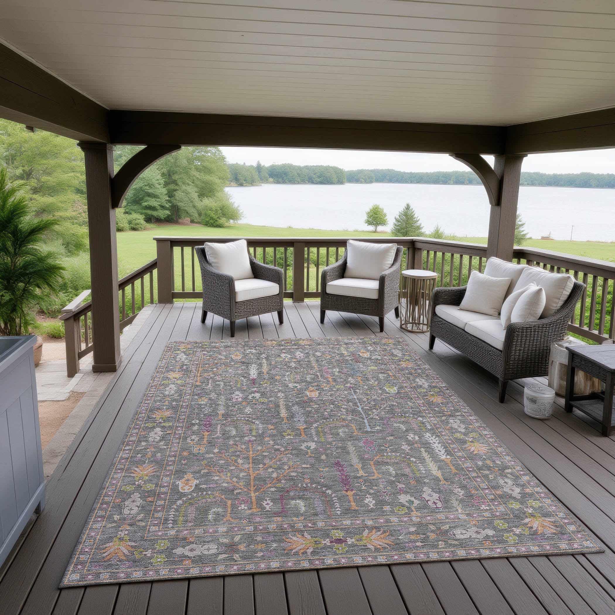 Luxury Washable Indoor/Outdoor traditional HY5 Gray Rug 1'8" x 2'6" #shape_Rectangle