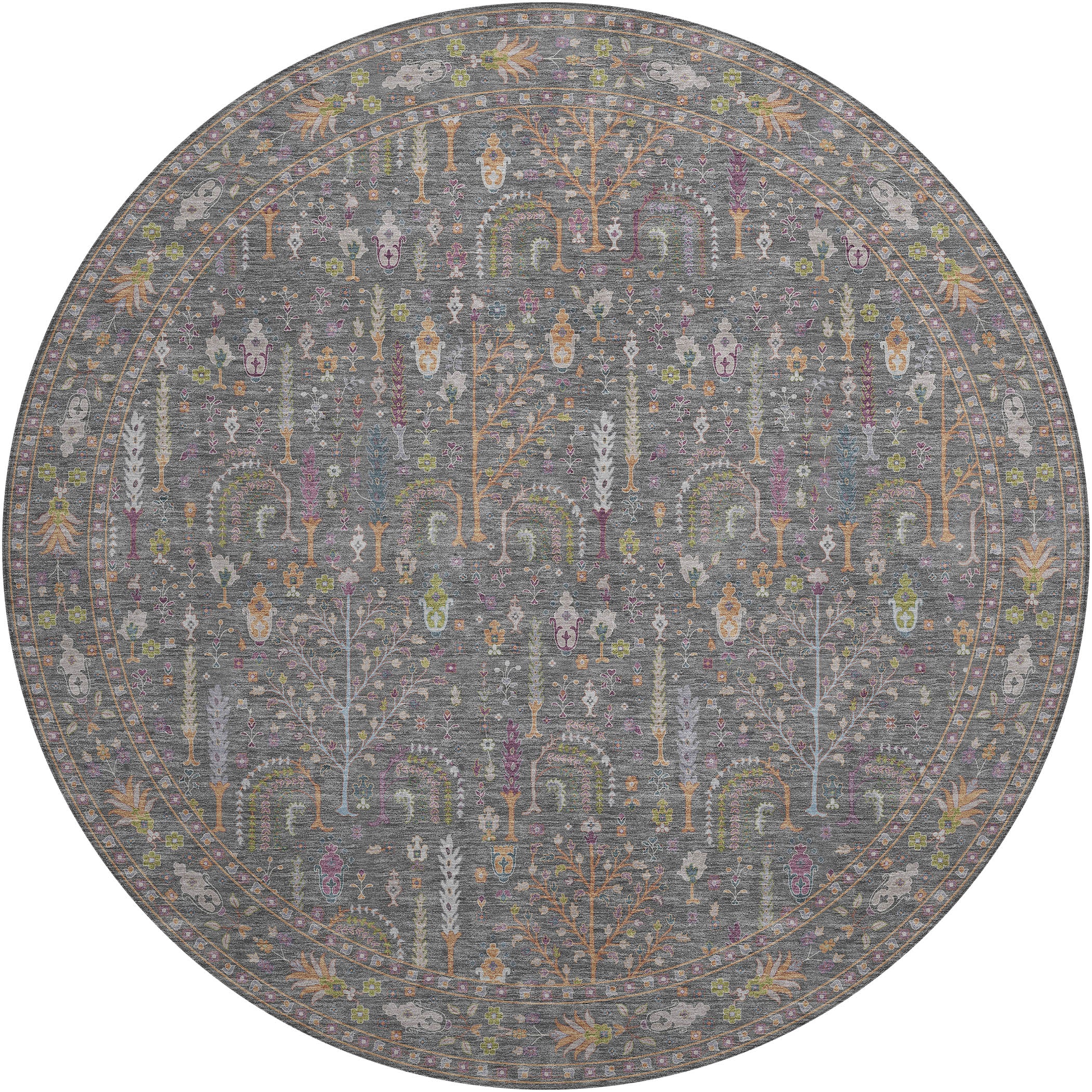 Luxury Washable Indoor/Outdoor traditional HY5 Gray Rug 8' x 8' #shape_Round