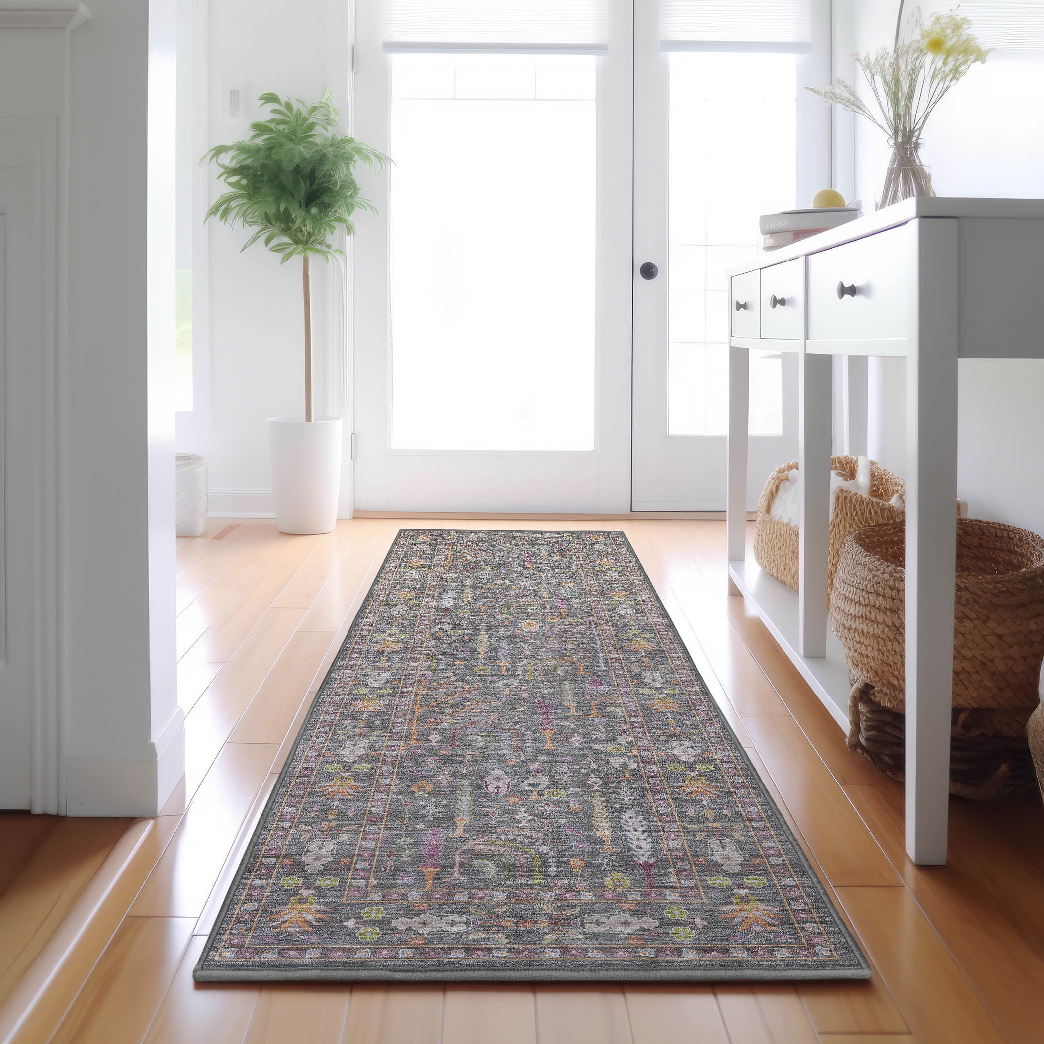 Luxury Washable Indoor/Outdoor traditional HY5 Gray Rug 2'3" x 7'6" #shape_Runner