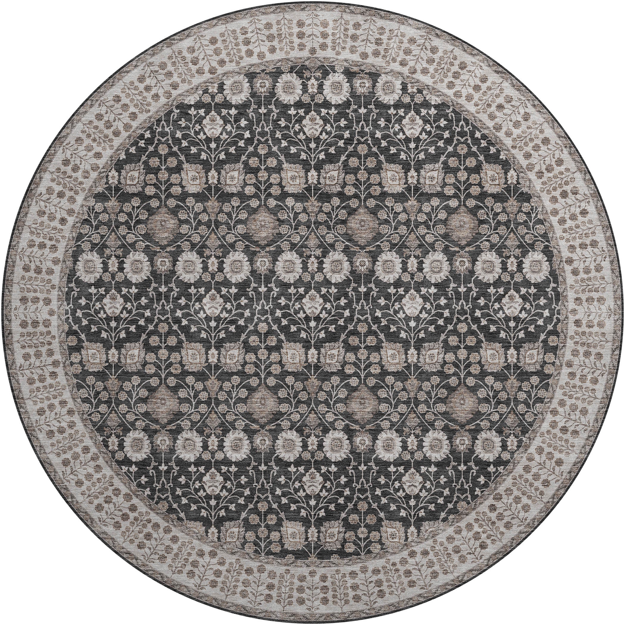 Luxury Washable Indoor/Outdoor traditional HY8 Black Rug 8' x 8' #shape_Round